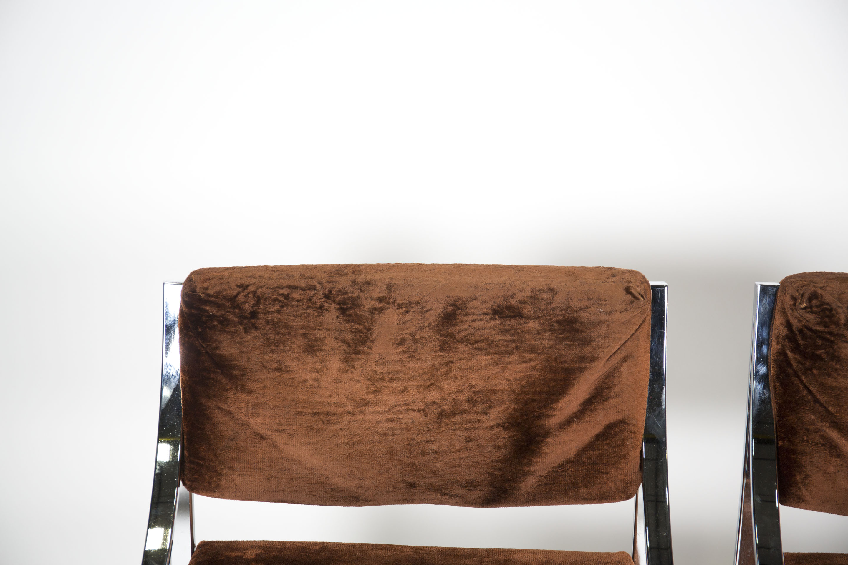 Chrome and Velour Lounge Chairs