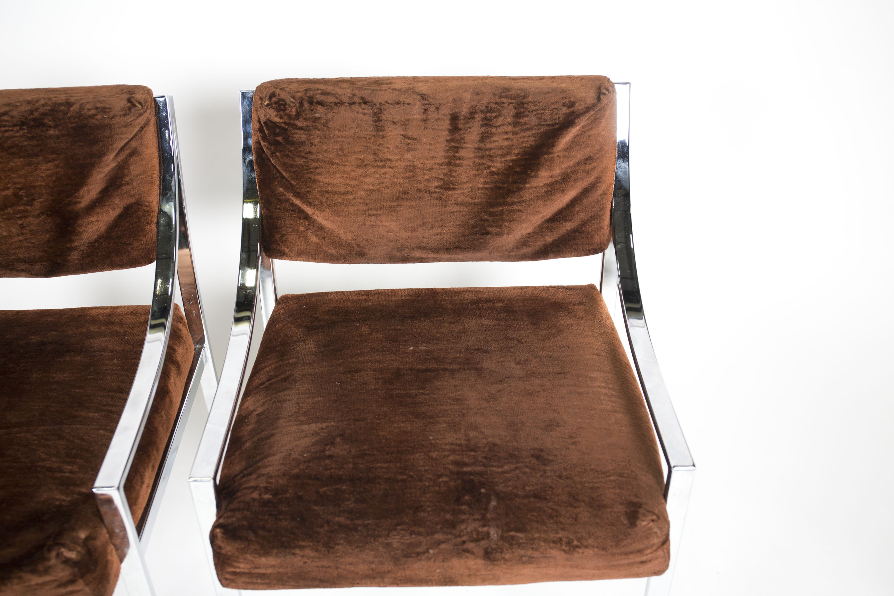 Chrome and Velour Lounge Chairs