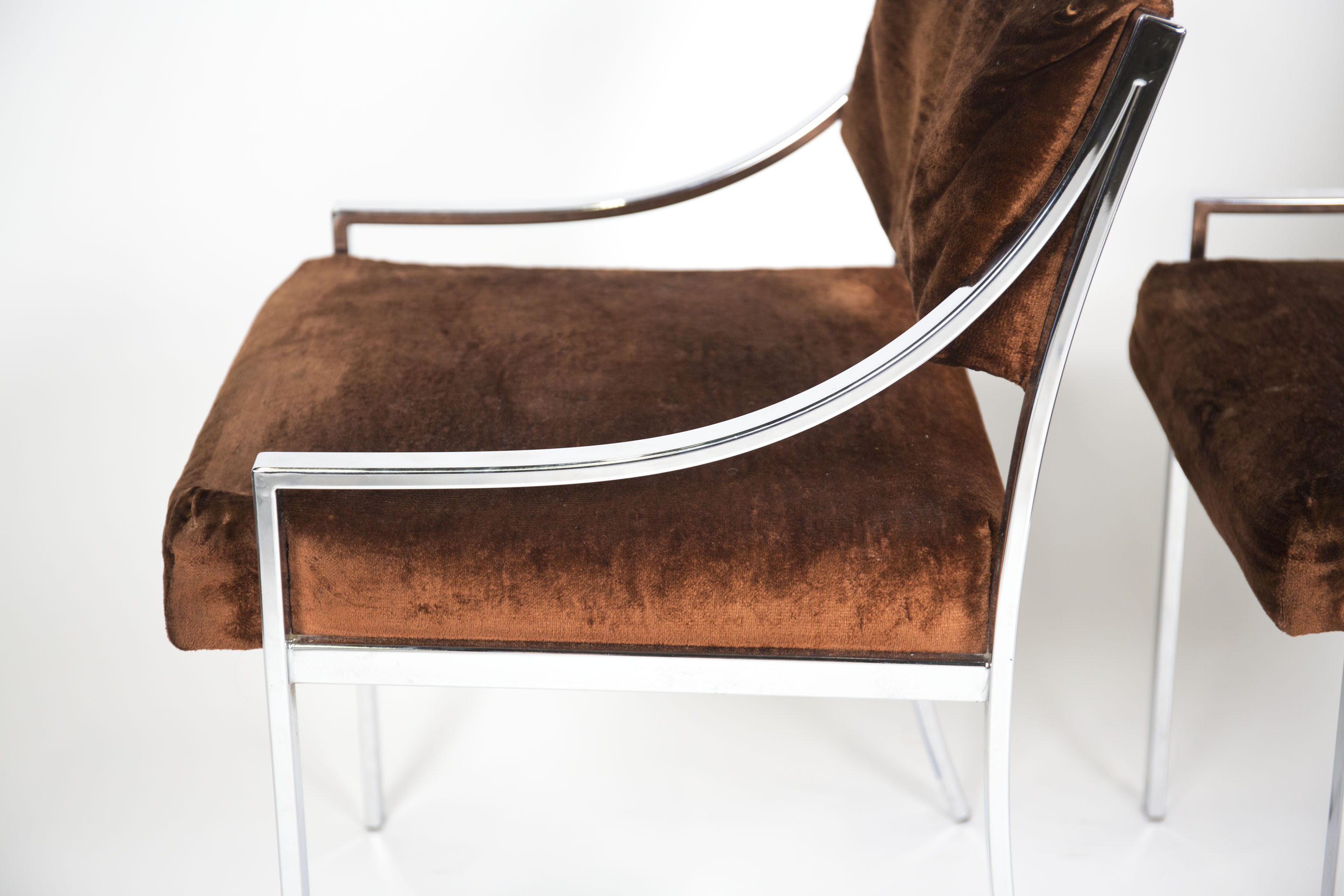 Chrome and Velour Lounge Chairs