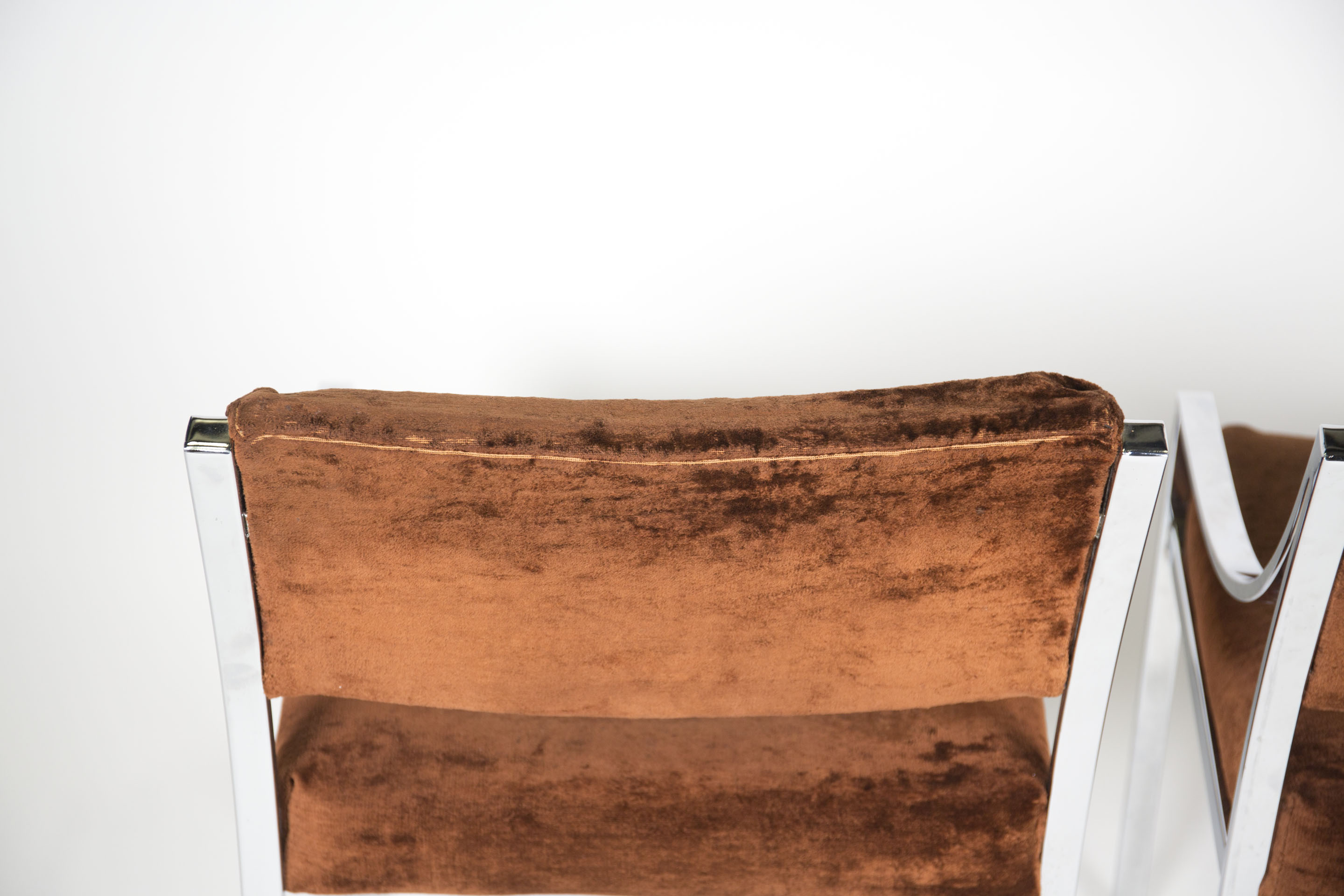 Chrome and Velour Lounge Chairs