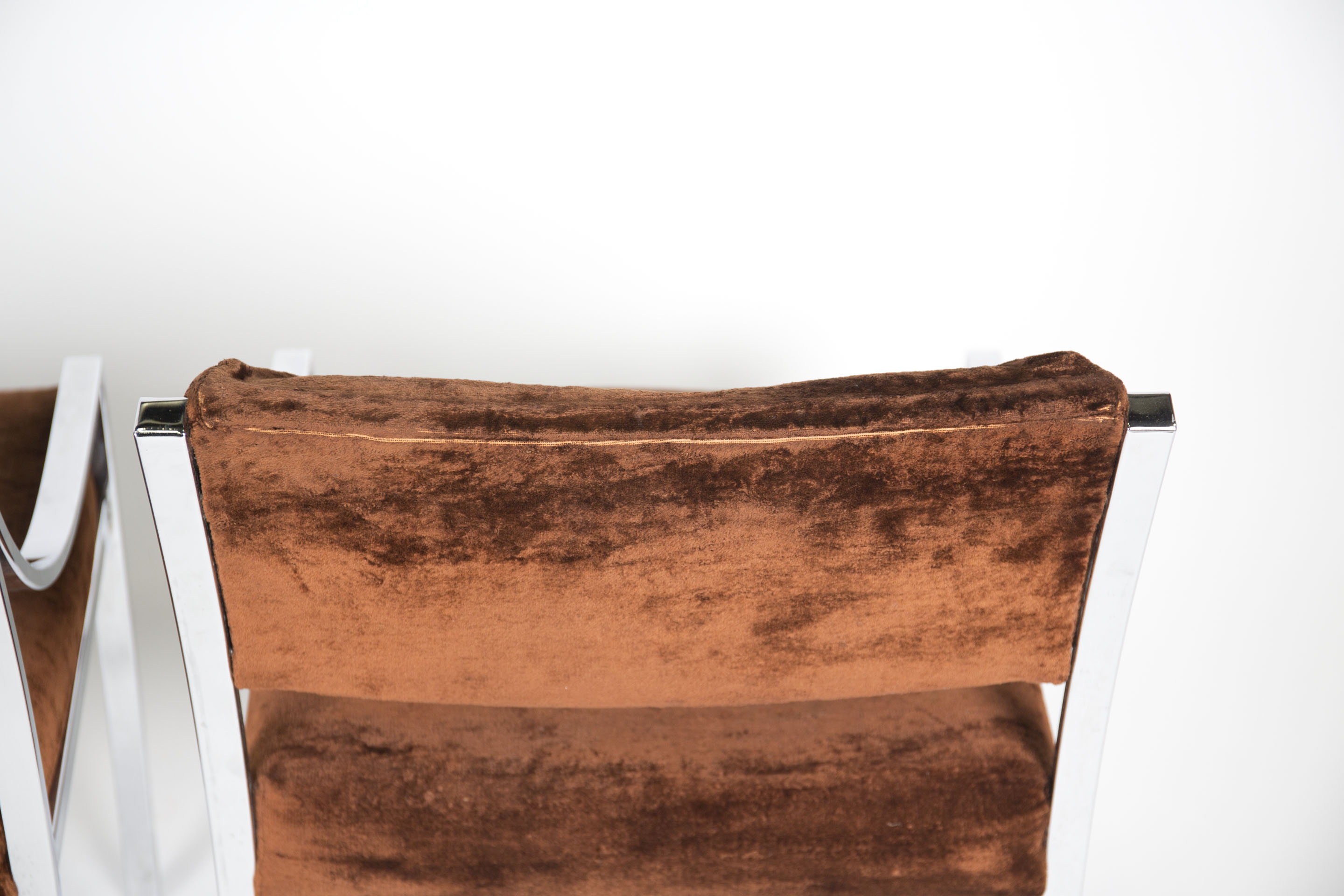 Chrome and Velour Lounge Chairs