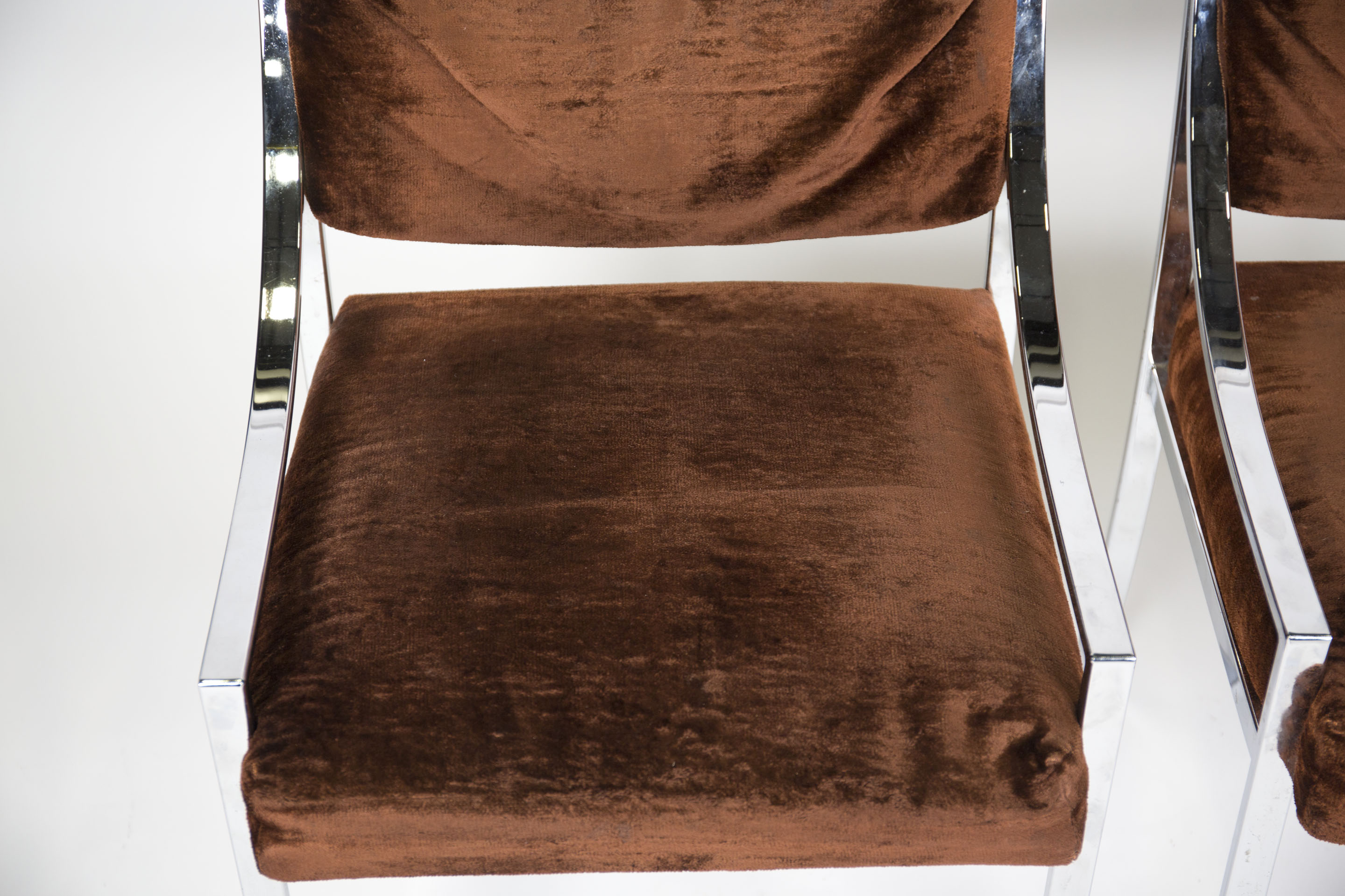 Chrome and Velour Lounge Chairs