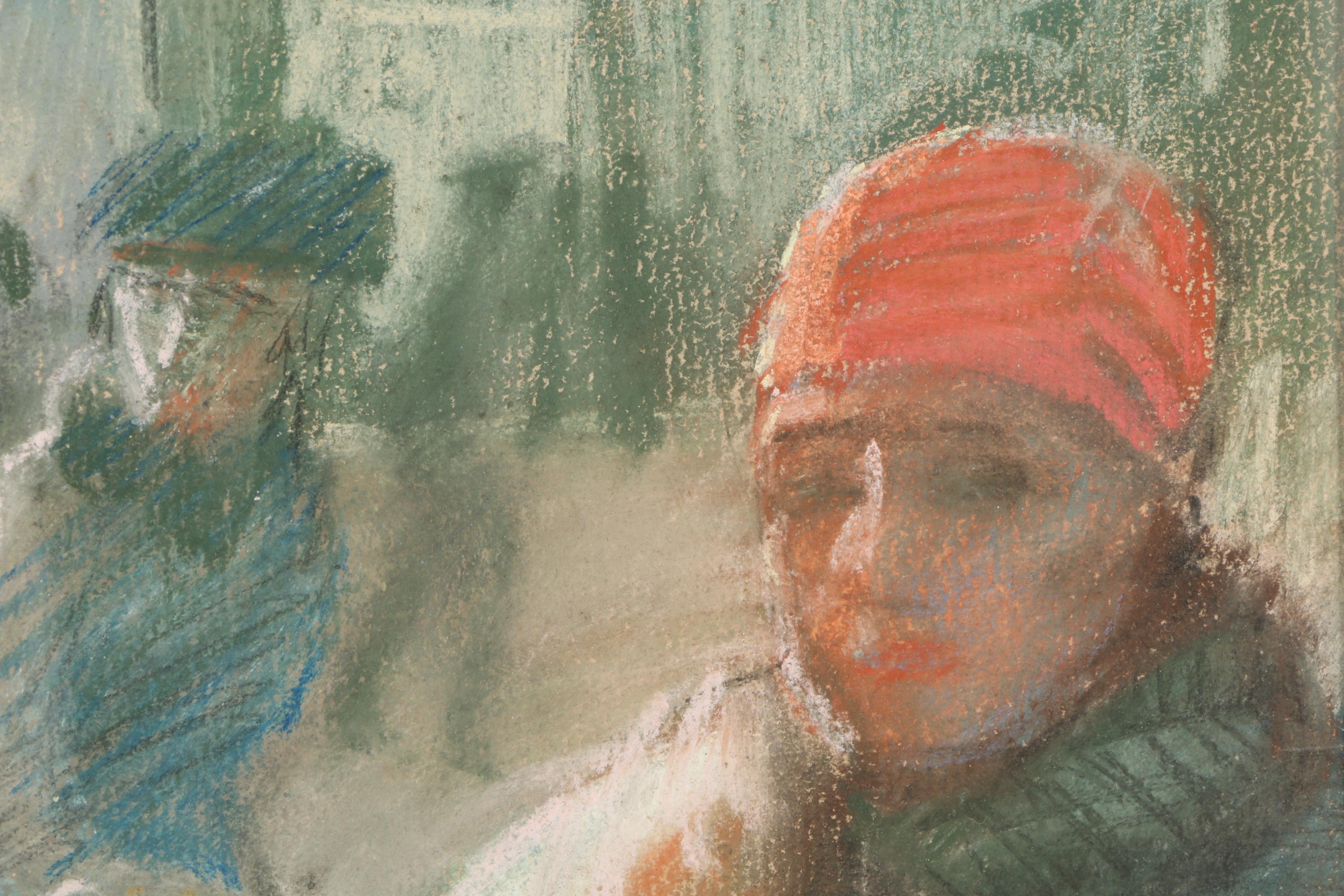 Albert Dequene Pastel Drawing "Marchand de Legumes"