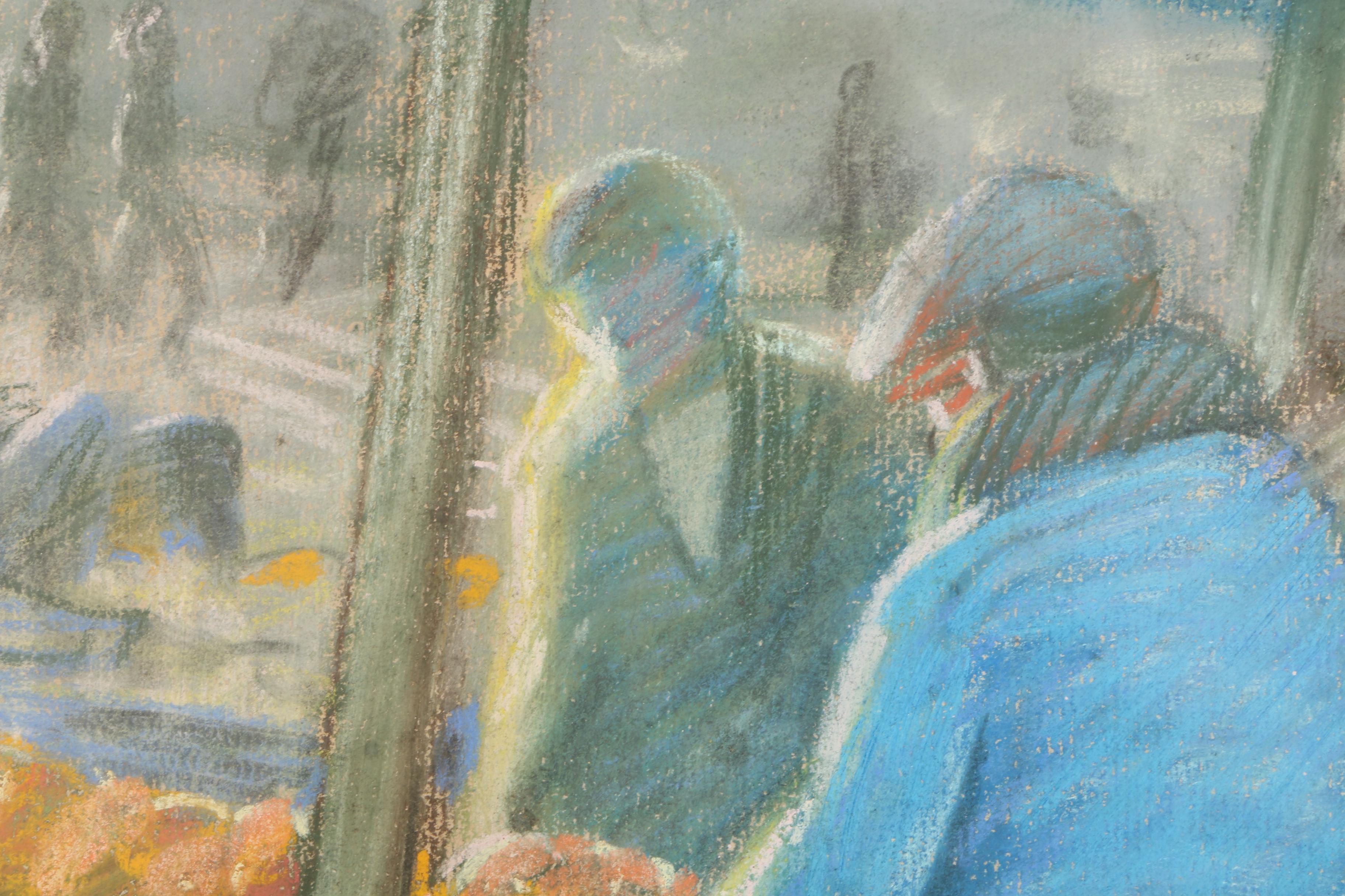 Albert Dequene Pastel Drawing "Marchand de Legumes"
