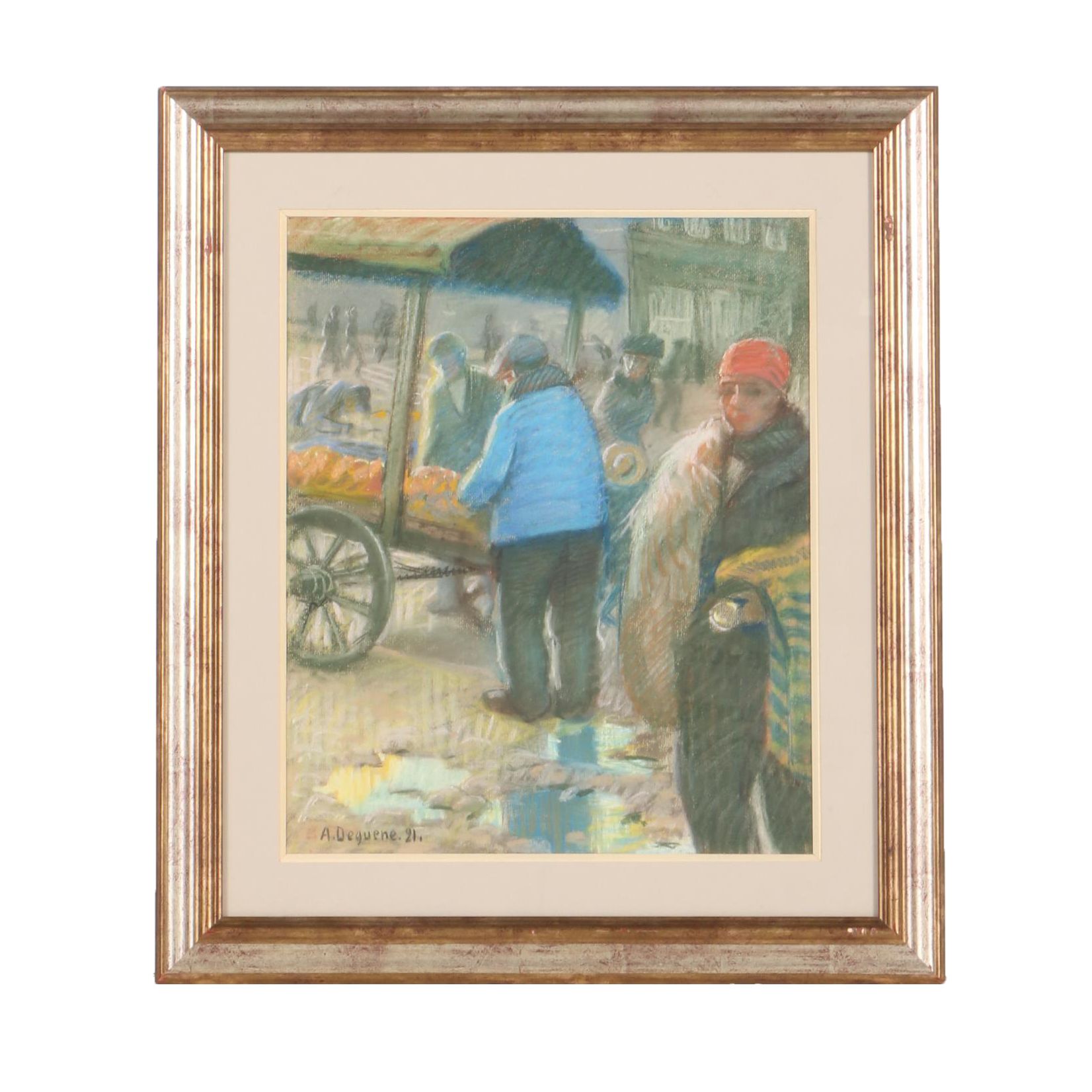 Albert Dequene Pastel Drawing "Marchand de Legumes"
