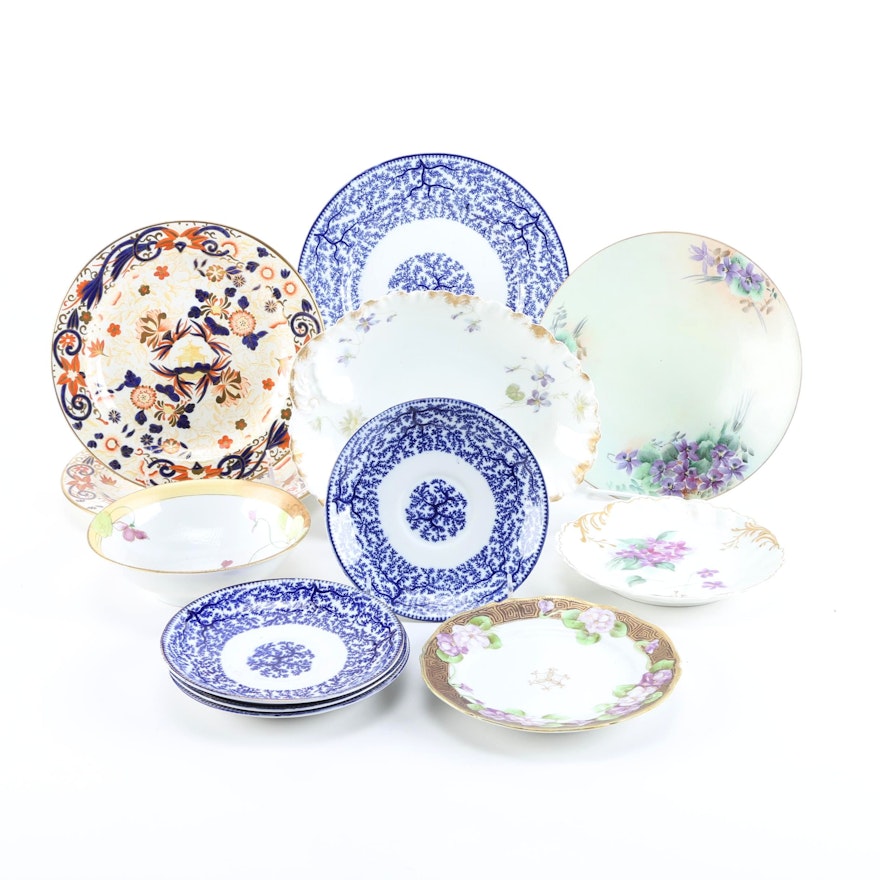 Botanical Plates Including Nippon Porcelain and Wedgwood