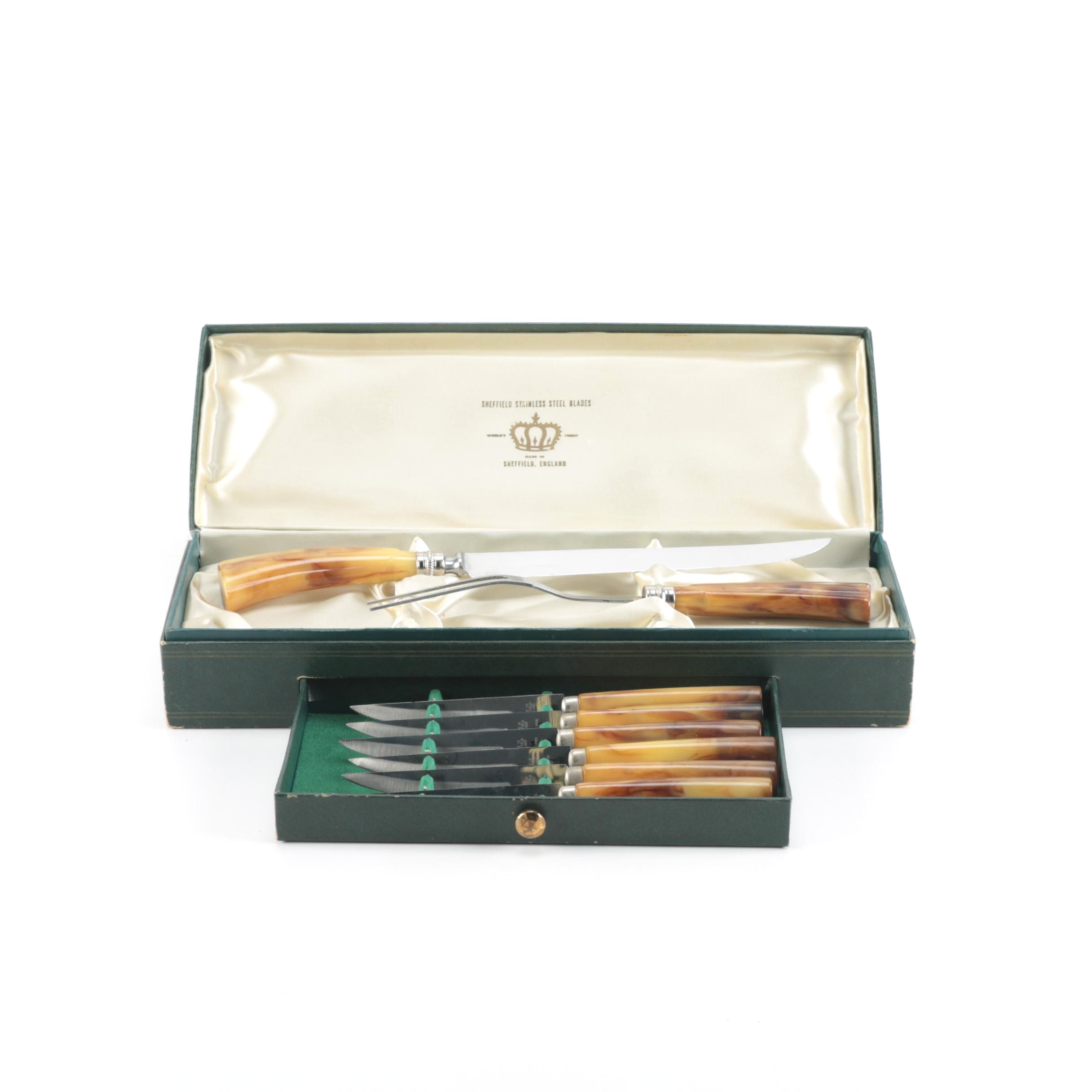 Vintage Sheffield Carving Set With Resin Handles