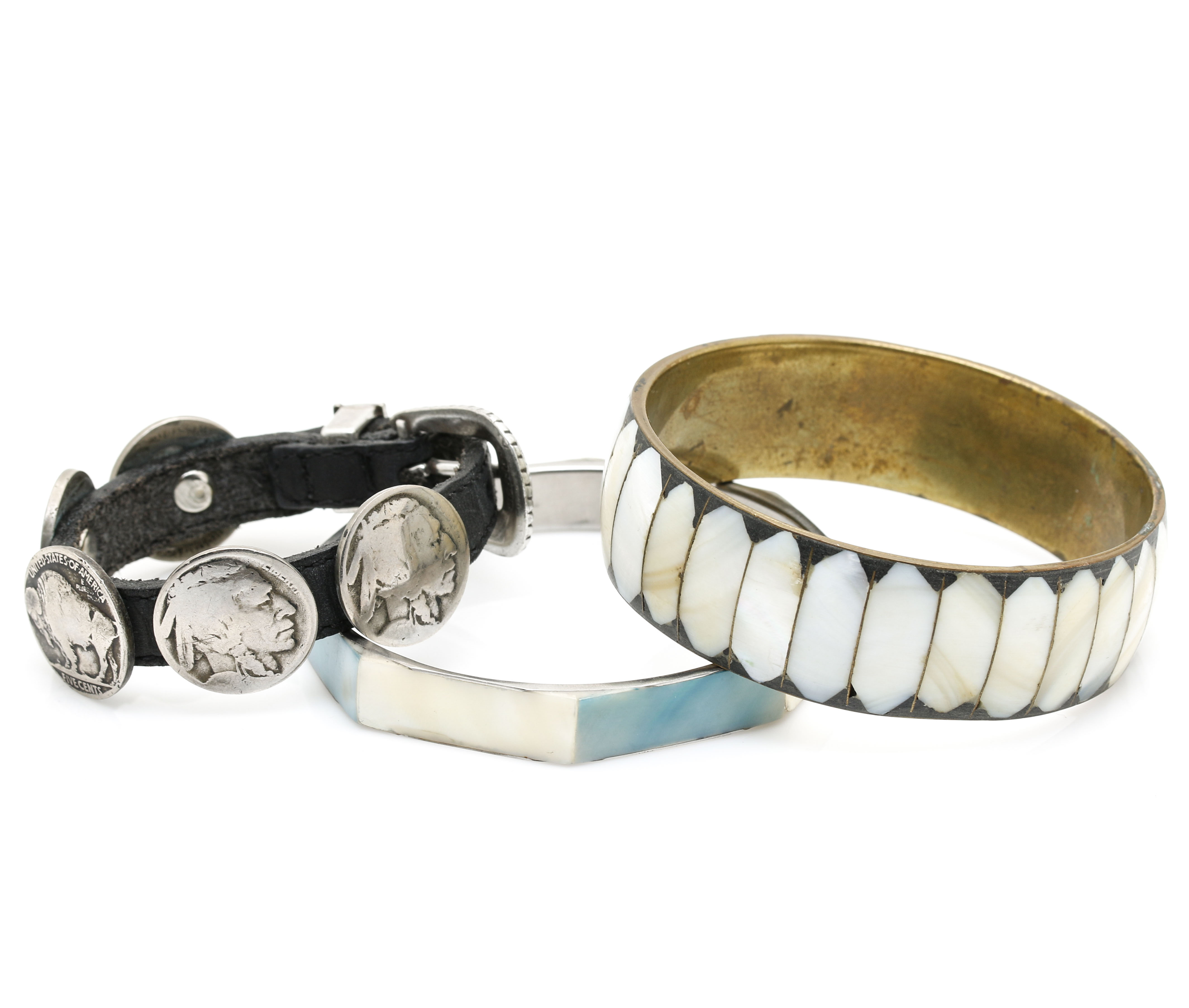 Eclectic Assortment of Jewelry Featuring Shell Inlay and Buffalo Nickels