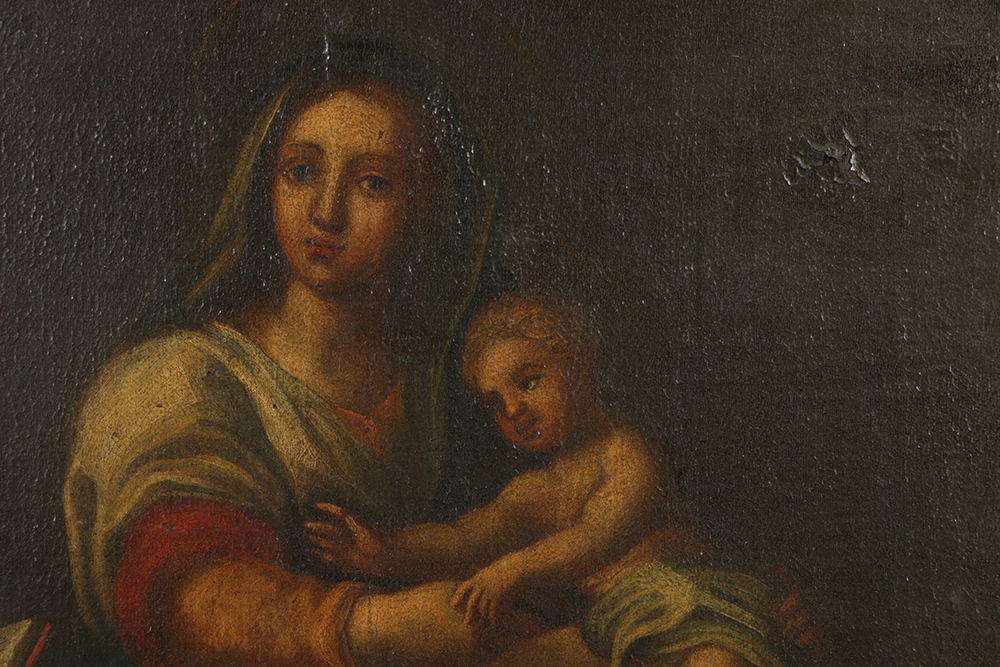 Old Master School Oil Painting on Canvas of a Madonna and Child