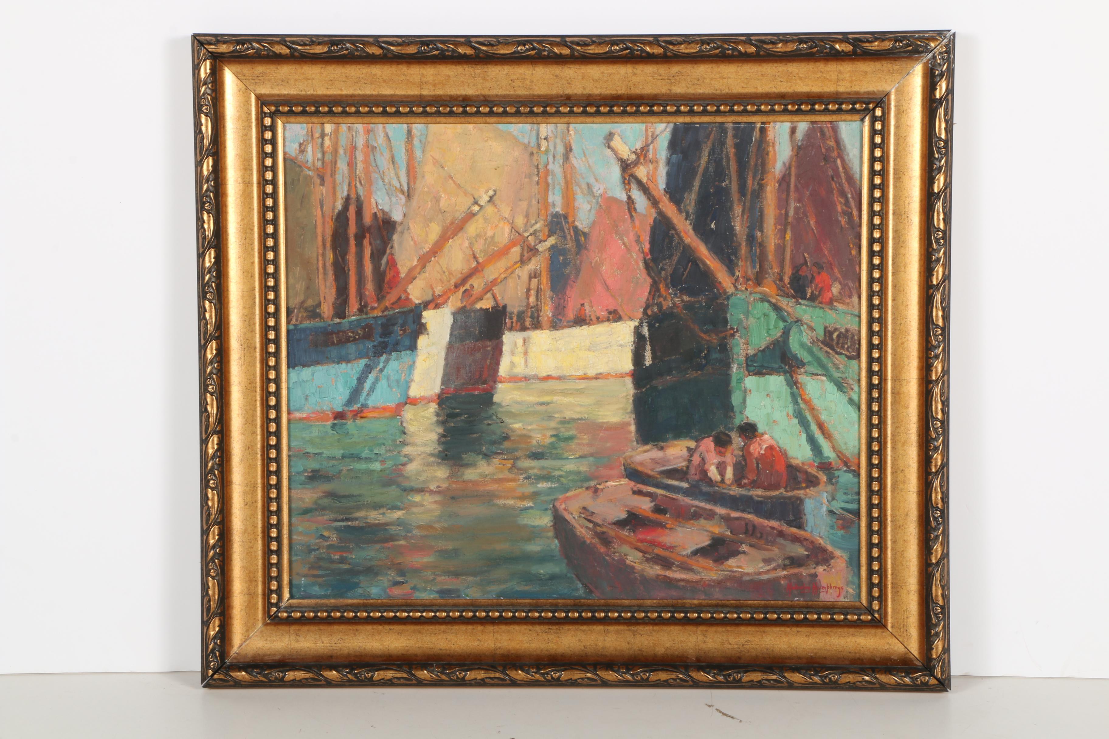 Malcolm Humphreys Oil on Canvas "Tuna Boats at Concarneau"