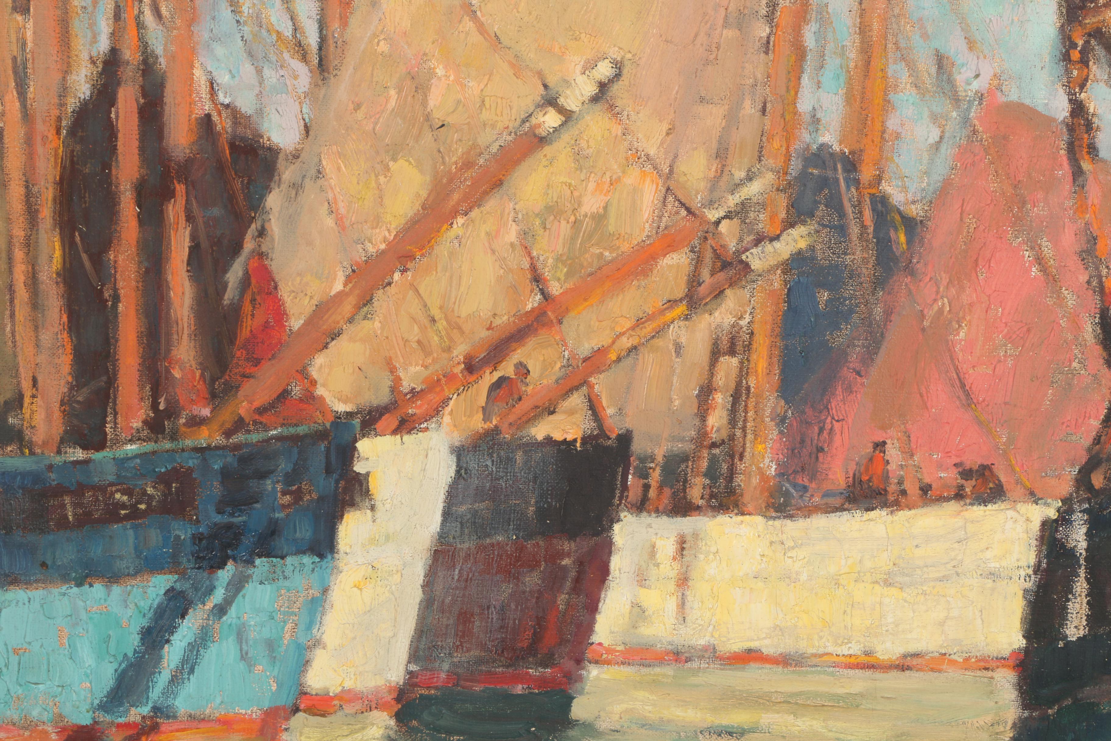 Malcolm Humphreys Oil on Canvas "Tuna Boats at Concarneau"