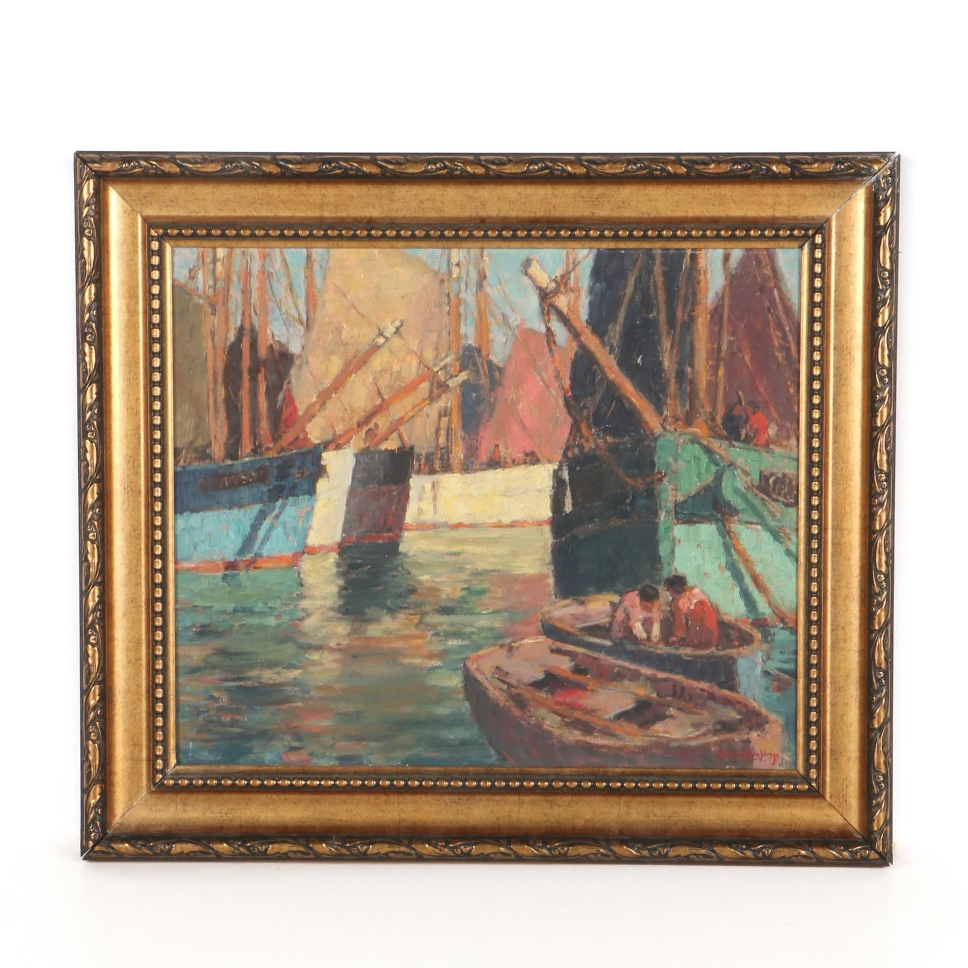 Malcolm Humphreys Oil on Canvas "Tuna Boats at Concarneau"