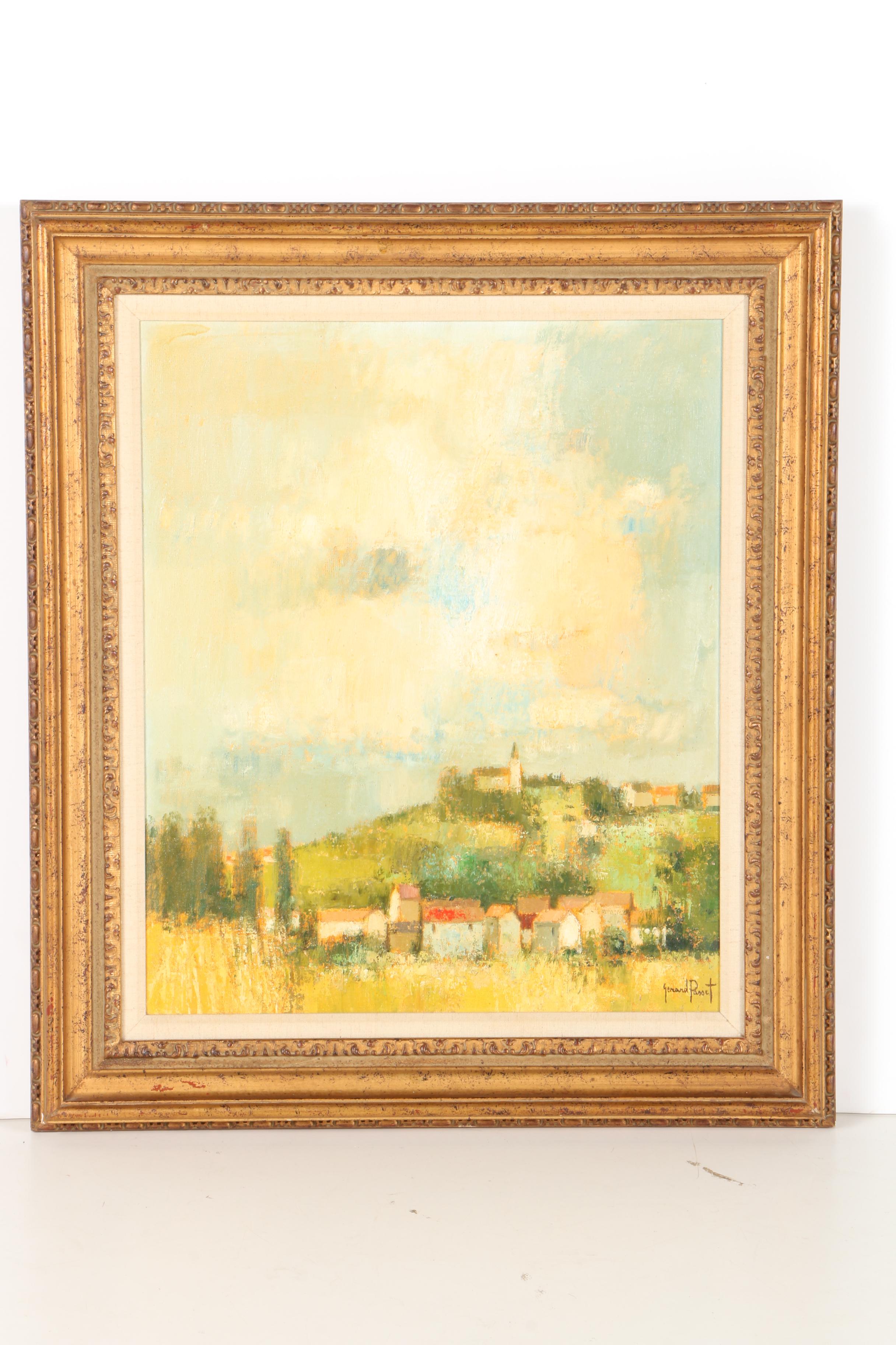 Gérard Passet Oil on Canvas Landscape"Village on a Hill"