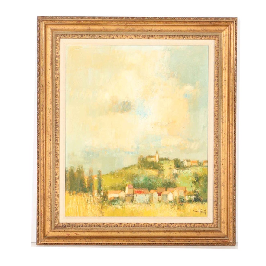 Gérard Passet Oil on Canvas Landscape"Village on a Hill"