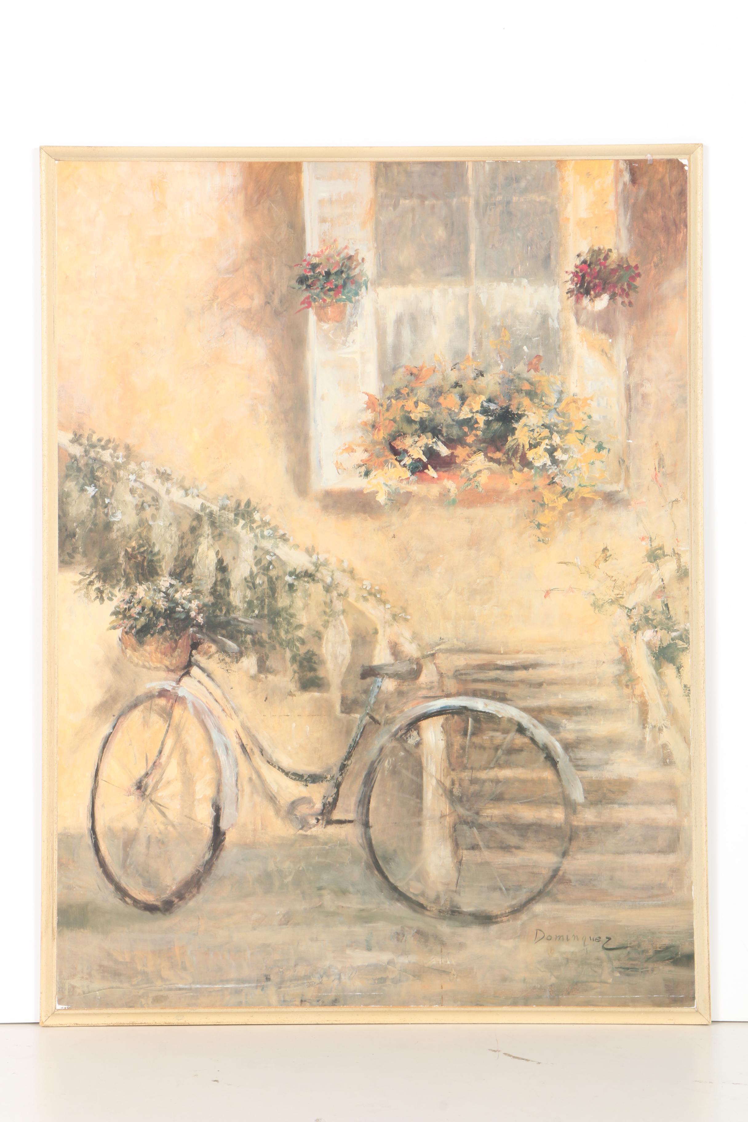 Offset Lithograph After Miguel Dominguez "Courtyard Bicycle"
