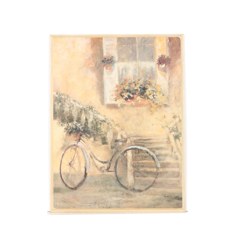 Offset Lithograph After Miguel Dominguez "Courtyard Bicycle"