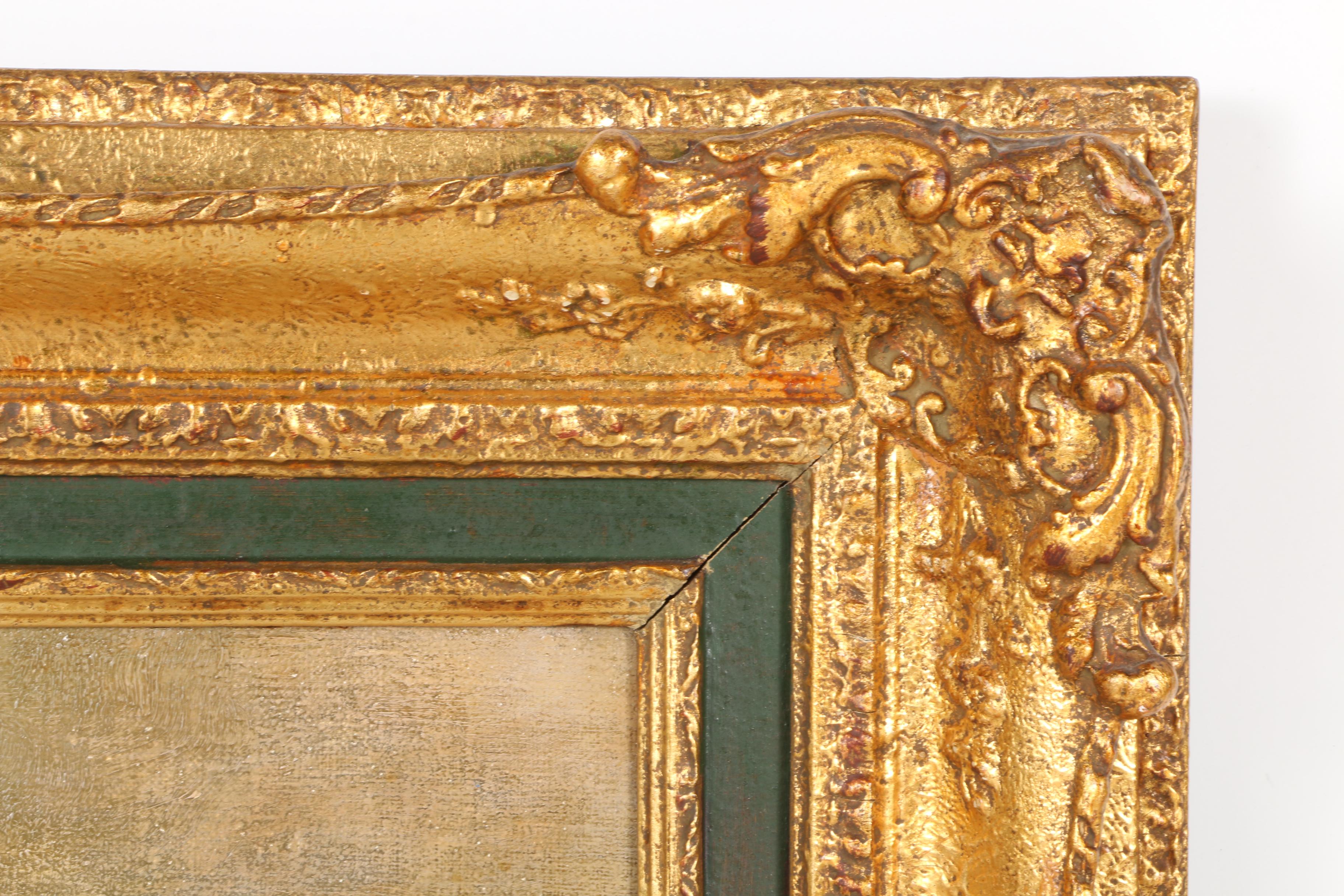 1877 Otto Strutzel Oil on Canvas "Landscape with Figures and Distant Farm"