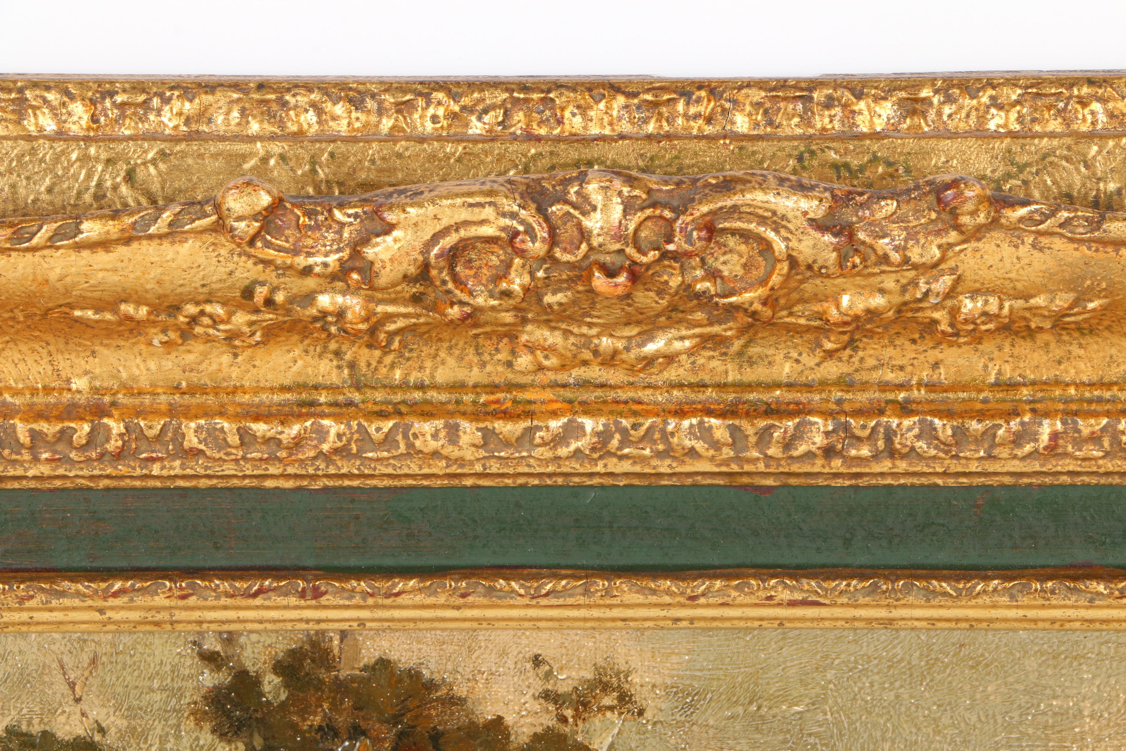 1877 Otto Strutzel Oil on Canvas "Landscape with Figures and Distant Farm"