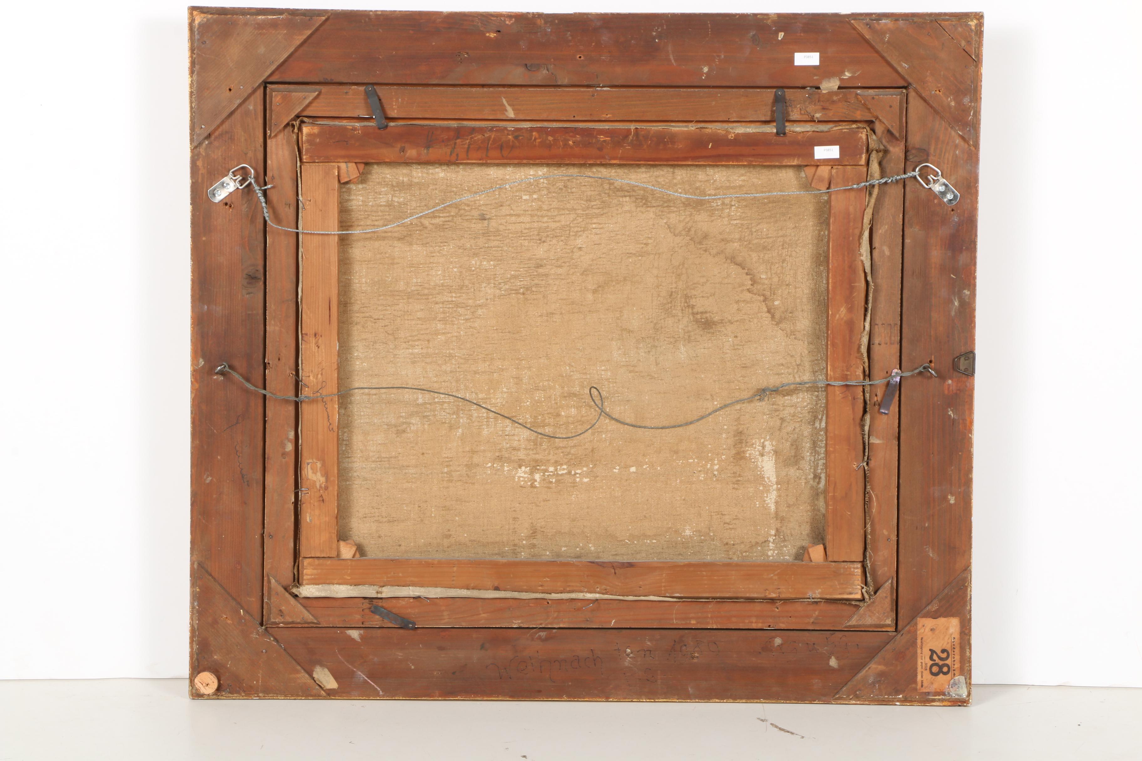 1877 Otto Strutzel Oil on Canvas "Landscape with Figures and Distant Farm"