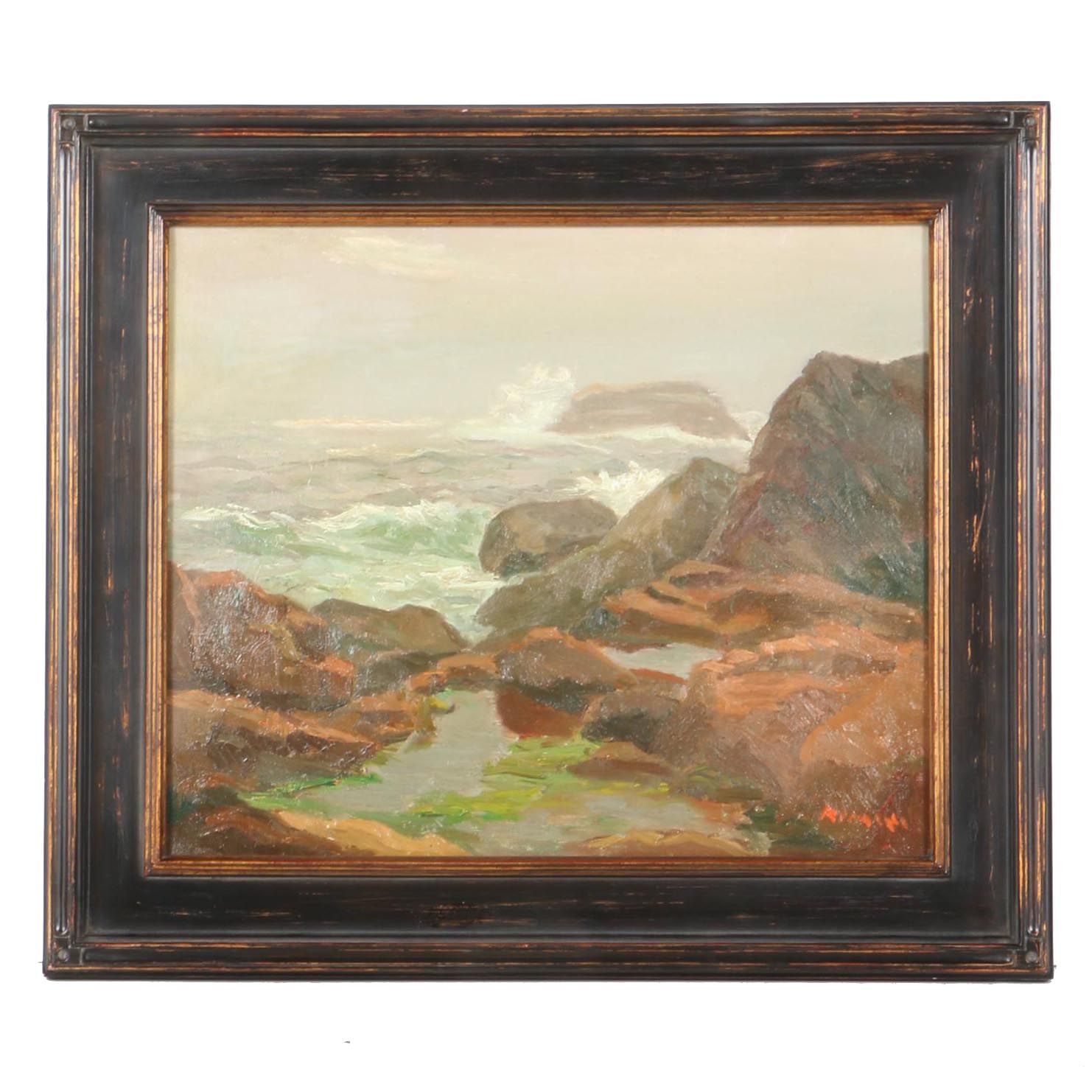 Joseph Rimini Oil Painting on Canvas "Rocky Shore"