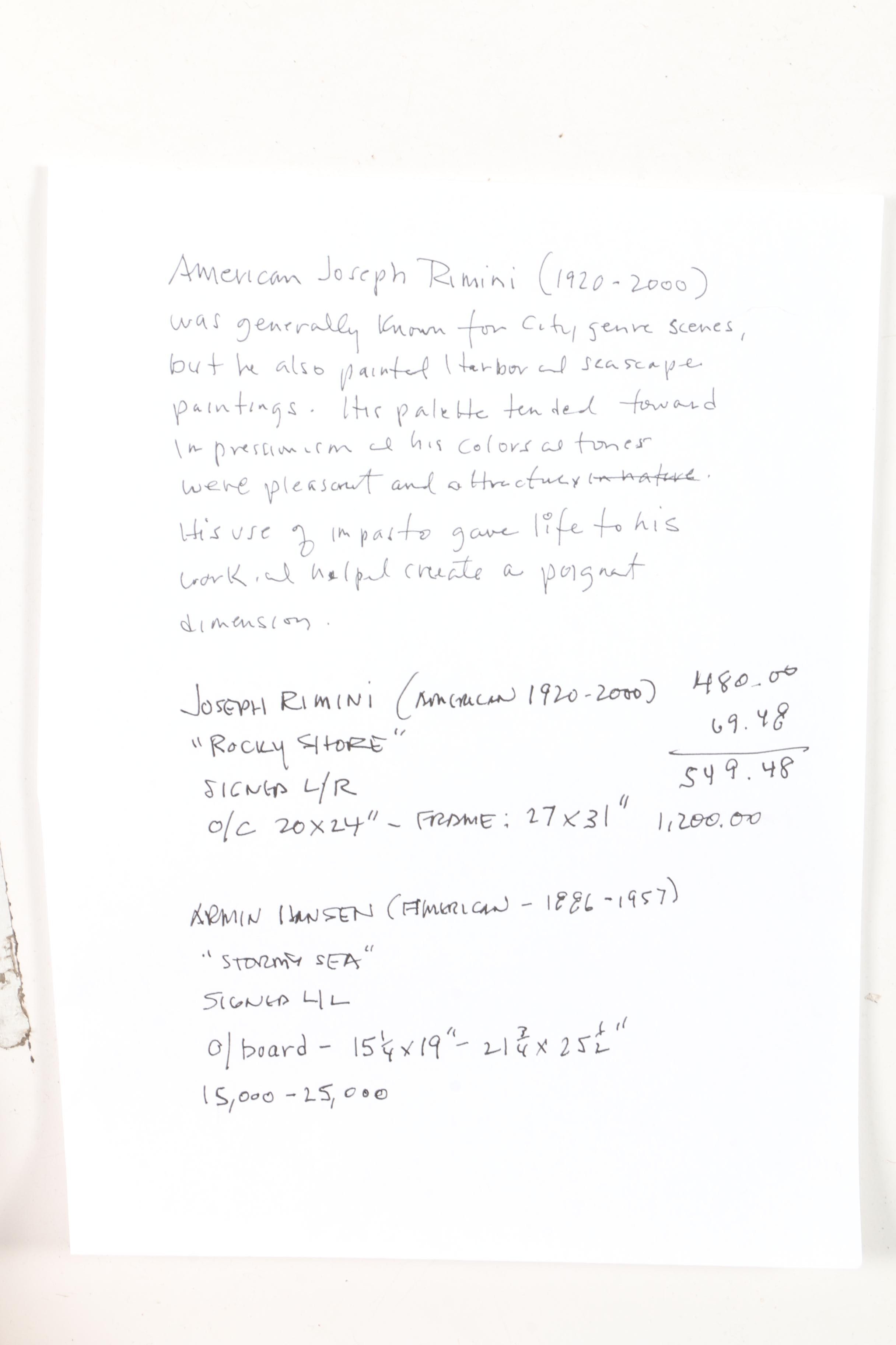 Joseph Rimini Oil Painting on Canvas "Rocky Shore"