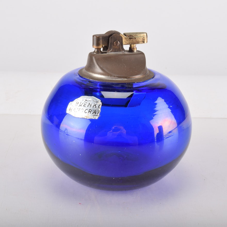Blenko Hand-Blown Cobalt Blue Glass Table Lighter