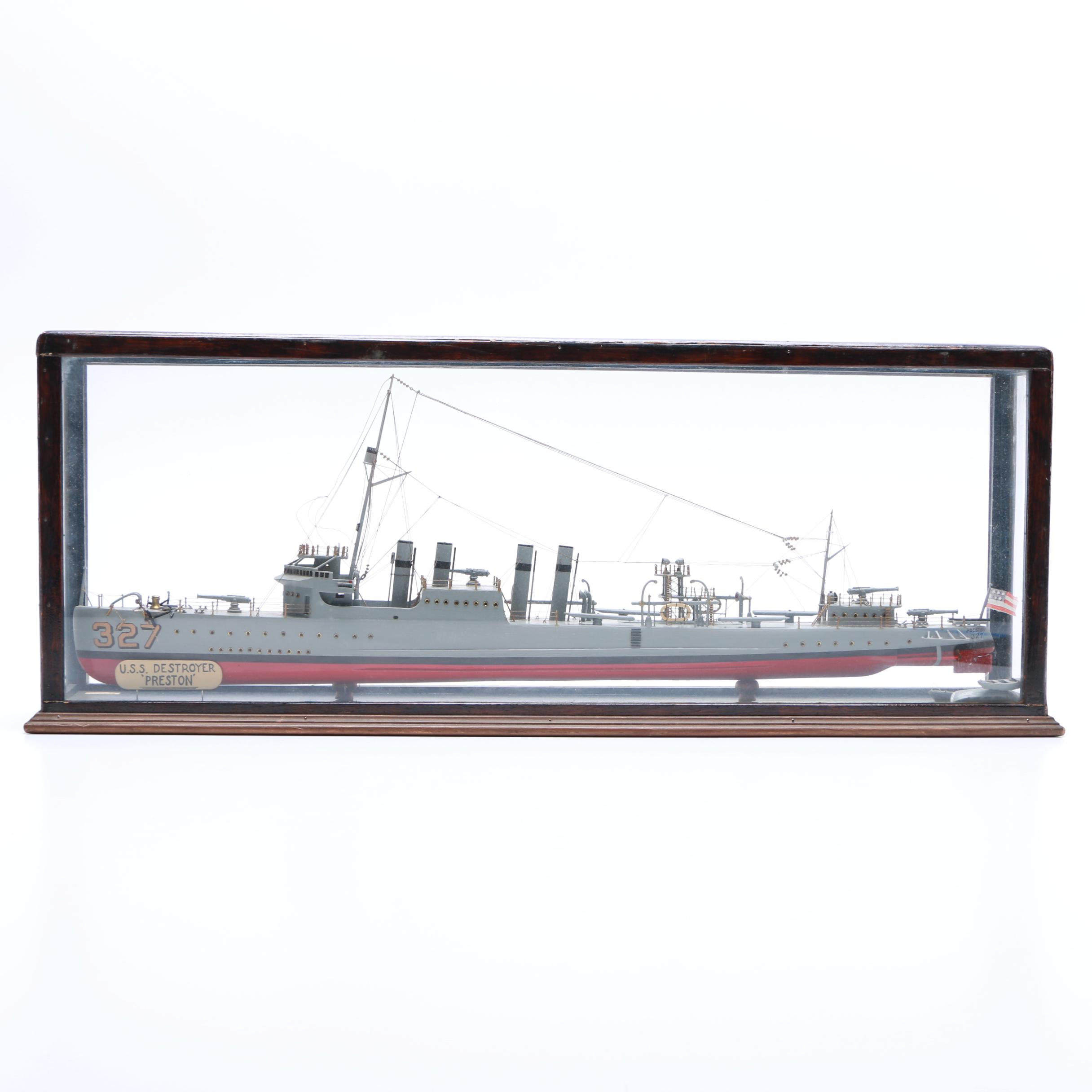 Vintage USS Destroyer "Preston" Shadow Box Ship