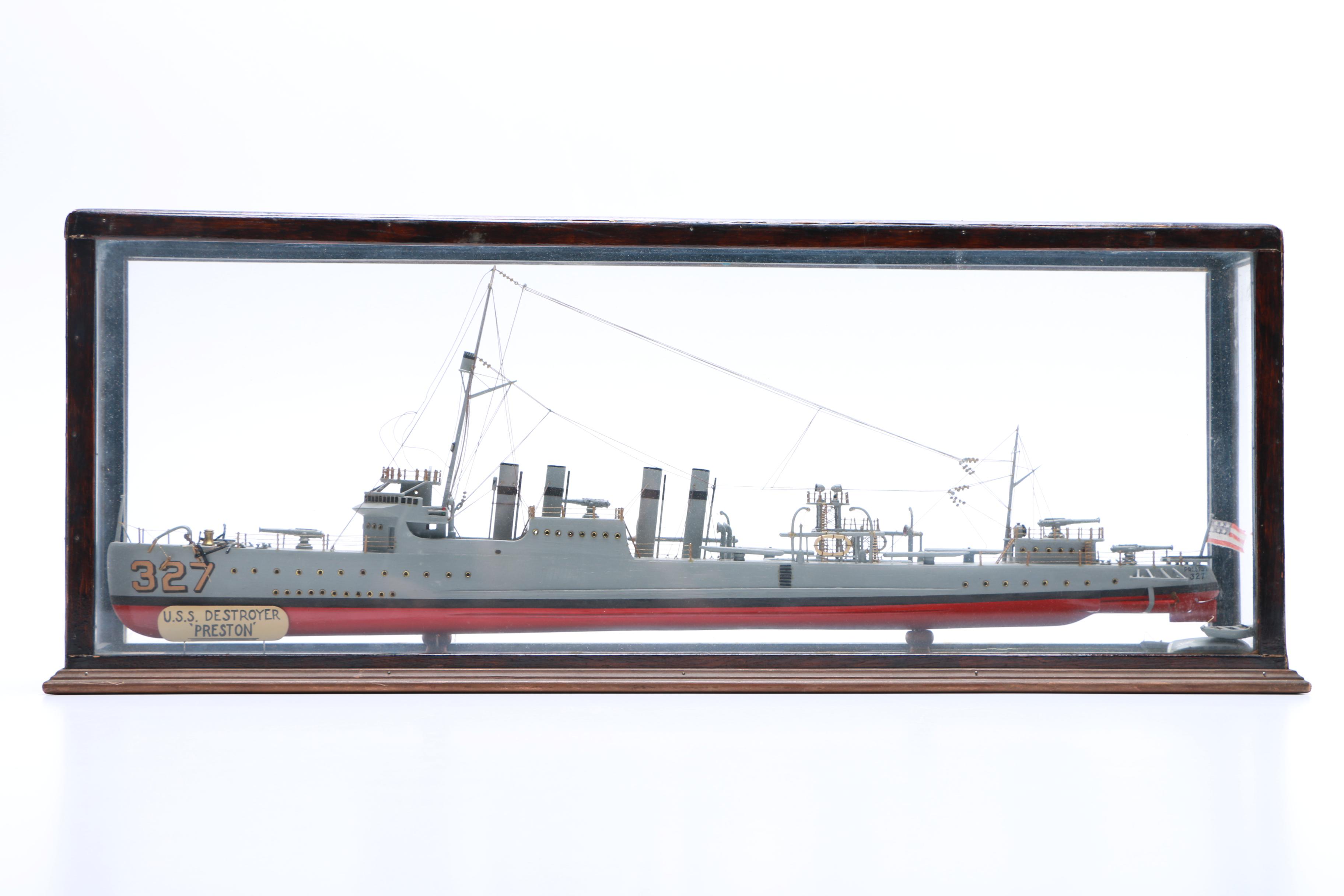 Vintage USS Destroyer "Preston" Shadow Box Ship