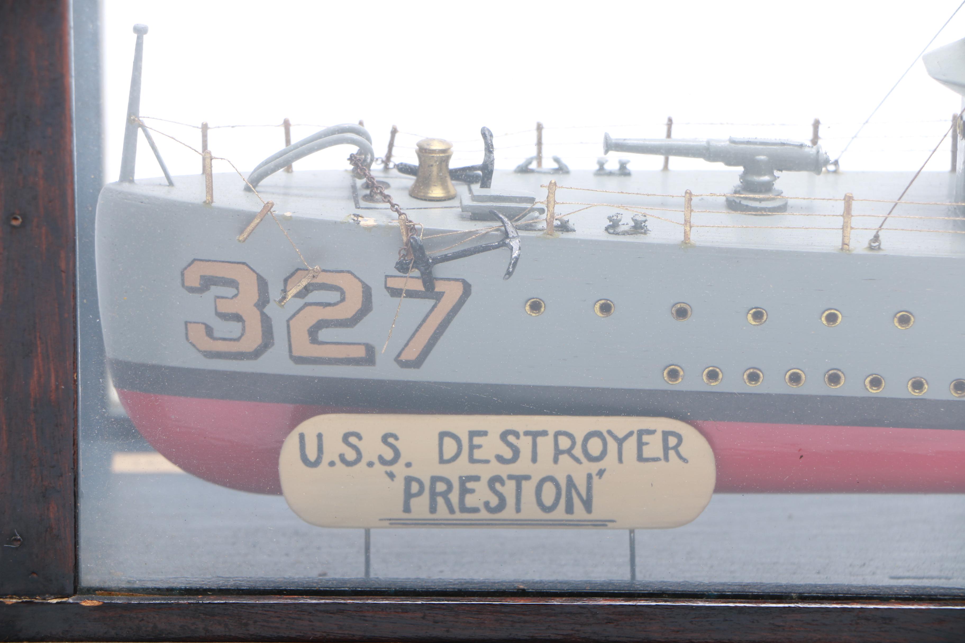 Vintage USS Destroyer "Preston" Shadow Box Ship