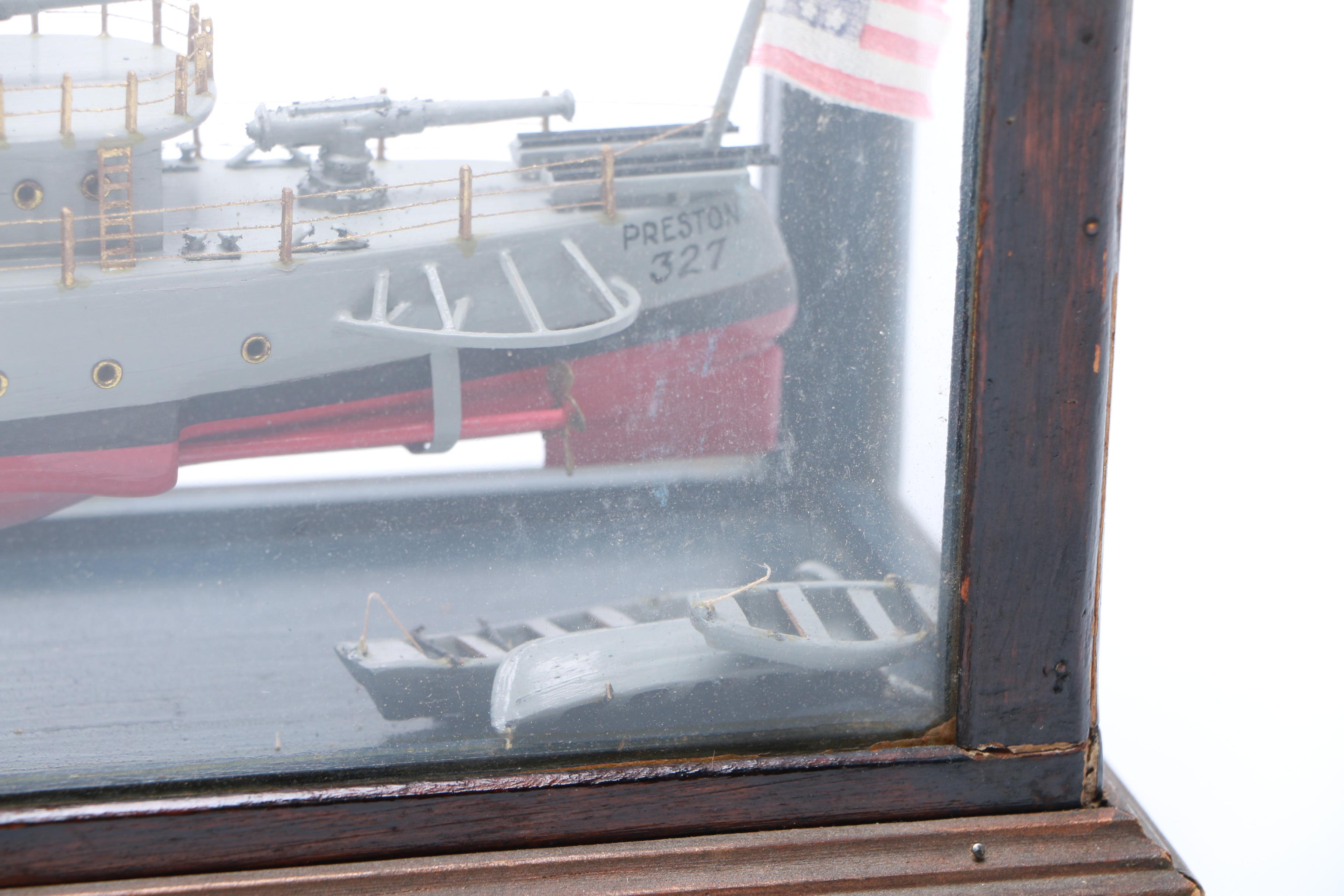 Vintage USS Destroyer "Preston" Shadow Box Ship