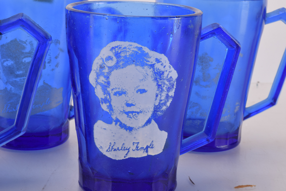 Collection of Vintage and Reproduction Shirley Temple Blue Glassware