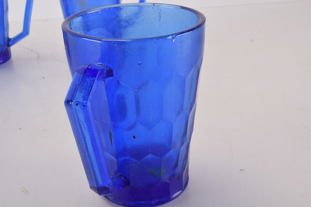Collection of Vintage and Reproduction Shirley Temple Blue Glassware