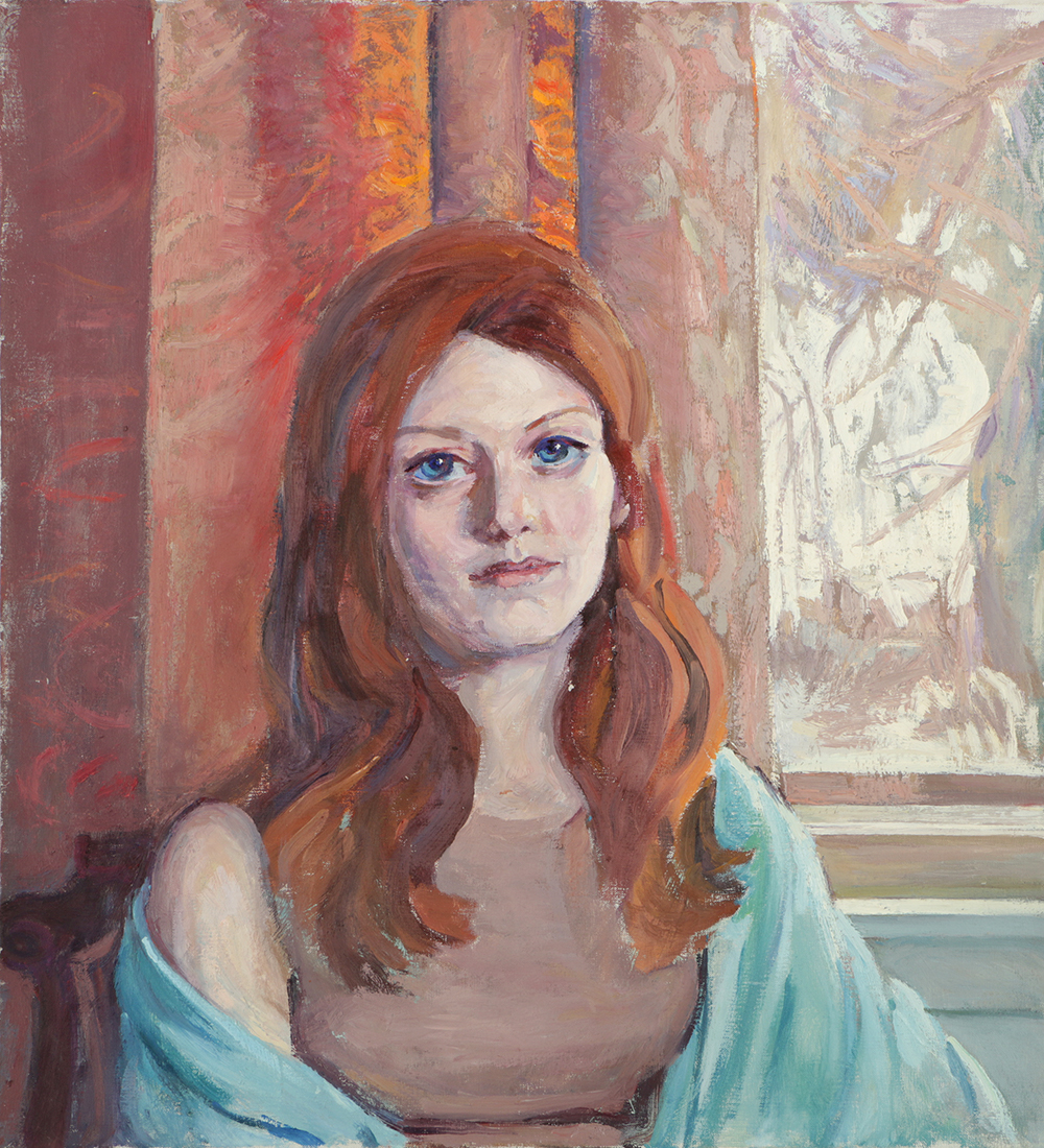 Emily B. Waite Oil Painting on Unstretched Canvas Portrait of a Red-haired Woman