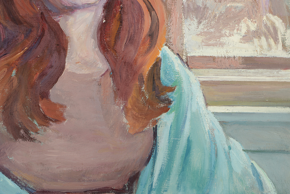 Emily B. Waite Oil Painting on Unstretched Canvas Portrait of a Red-haired Woman