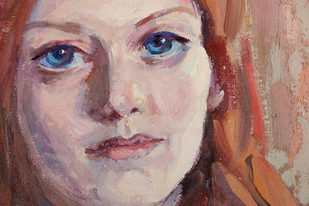 Emily B. Waite Oil Painting on Unstretched Canvas Portrait of a Red-haired Woman