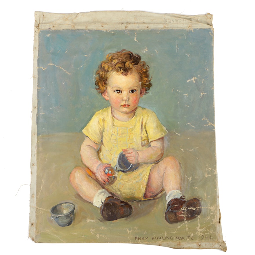 Emily B. Waite Oil Painting on Unstretched Canvas Portrait of a Baby