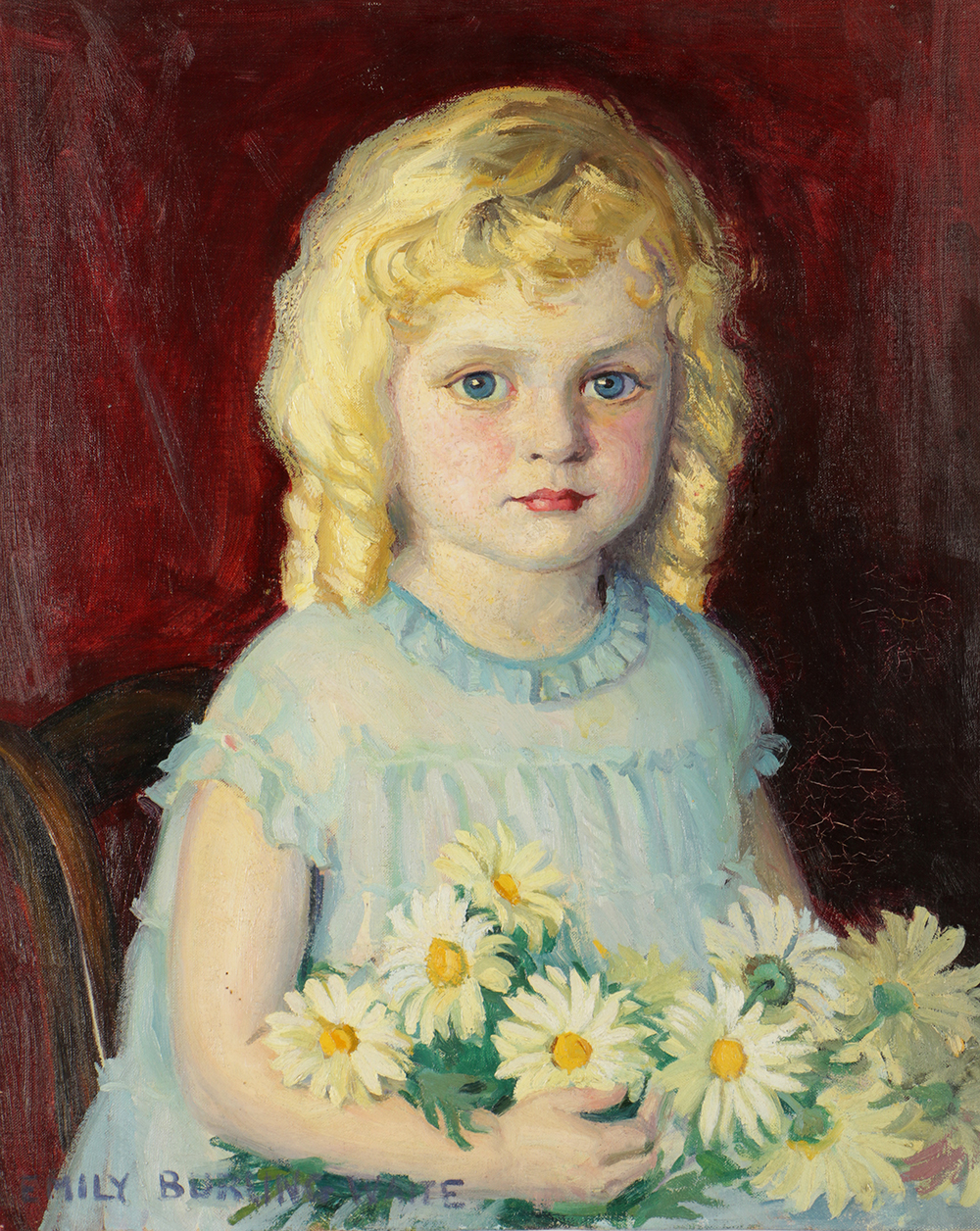 Emily B. Waite Oil Painting on Unstretched Canvas of a Blonde Girl