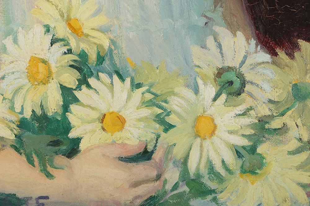 Emily B. Waite Oil Painting on Unstretched Canvas of a Blonde Girl