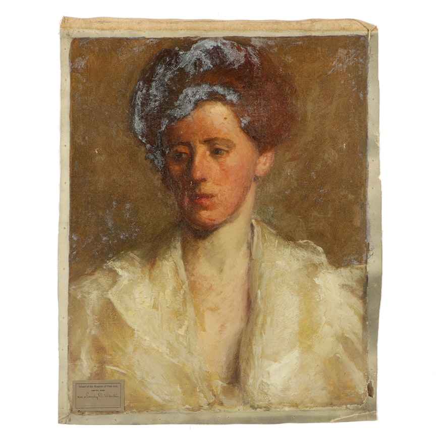 Emily B. Waite Oil Painting on Unstreached Canvas Portrait of a Woman