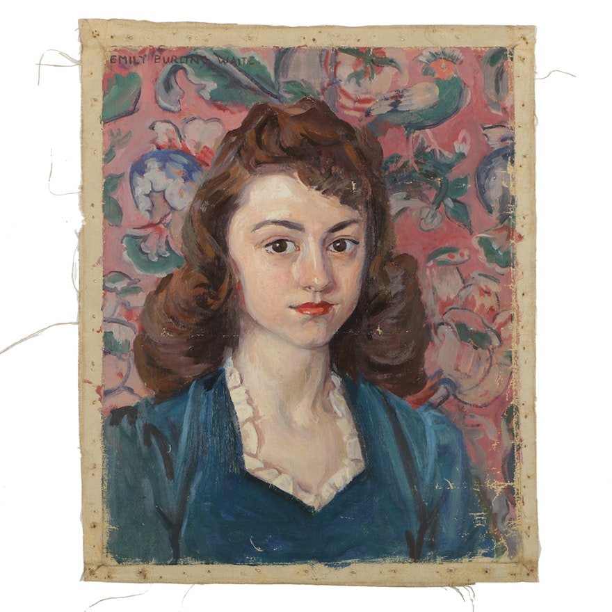 Emily B. Waite Oil Painting on Unstretched Canvas Portrait of a Young Woman