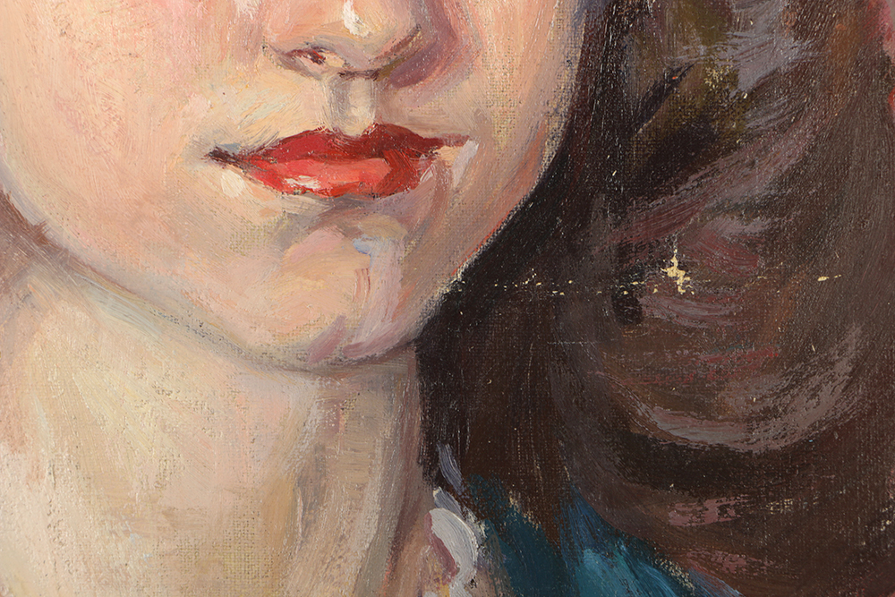 Emily B. Waite Oil Painting on Unstretched Canvas Portrait of a Young Woman