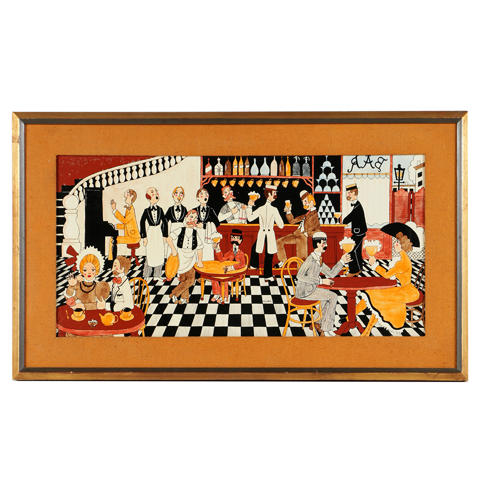 Michel Cordi Oil Painting on Canvas Folk Art Saloon