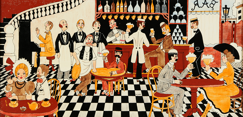 Michel Cordi Oil Painting on Canvas Folk Art Saloon