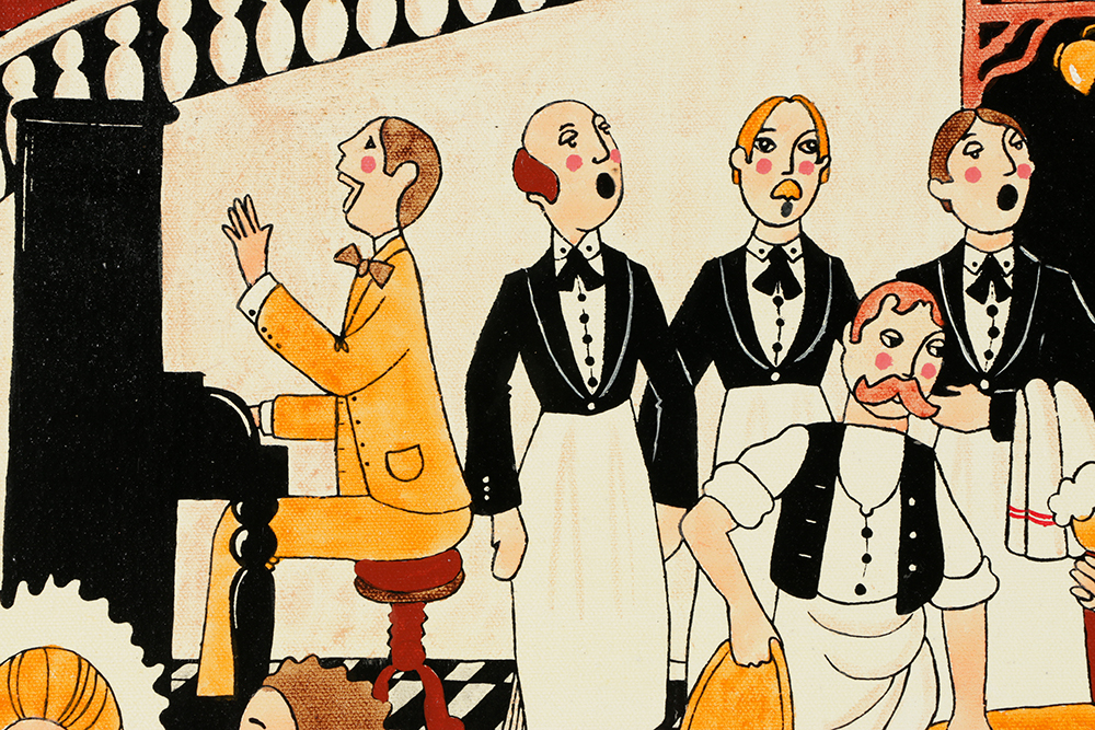 Michel Cordi Oil Painting on Canvas Folk Art Saloon