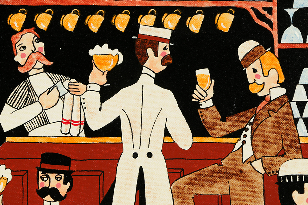 Michel Cordi Oil Painting on Canvas Folk Art Saloon