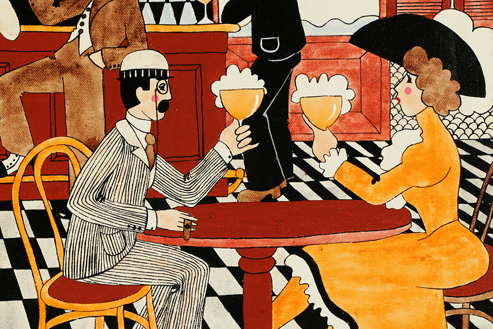 Michel Cordi Oil Painting on Canvas Folk Art Saloon