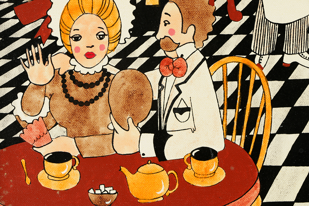 Michel Cordi Oil Painting on Canvas Folk Art Saloon