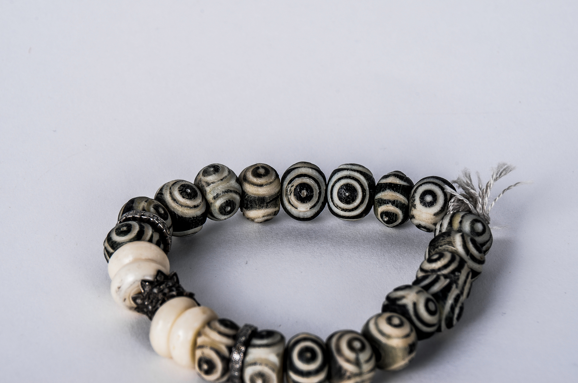 Oxidized Sterling Silver, 1.00 CTW Diamond and Bone Beaded Stretch Bracelet