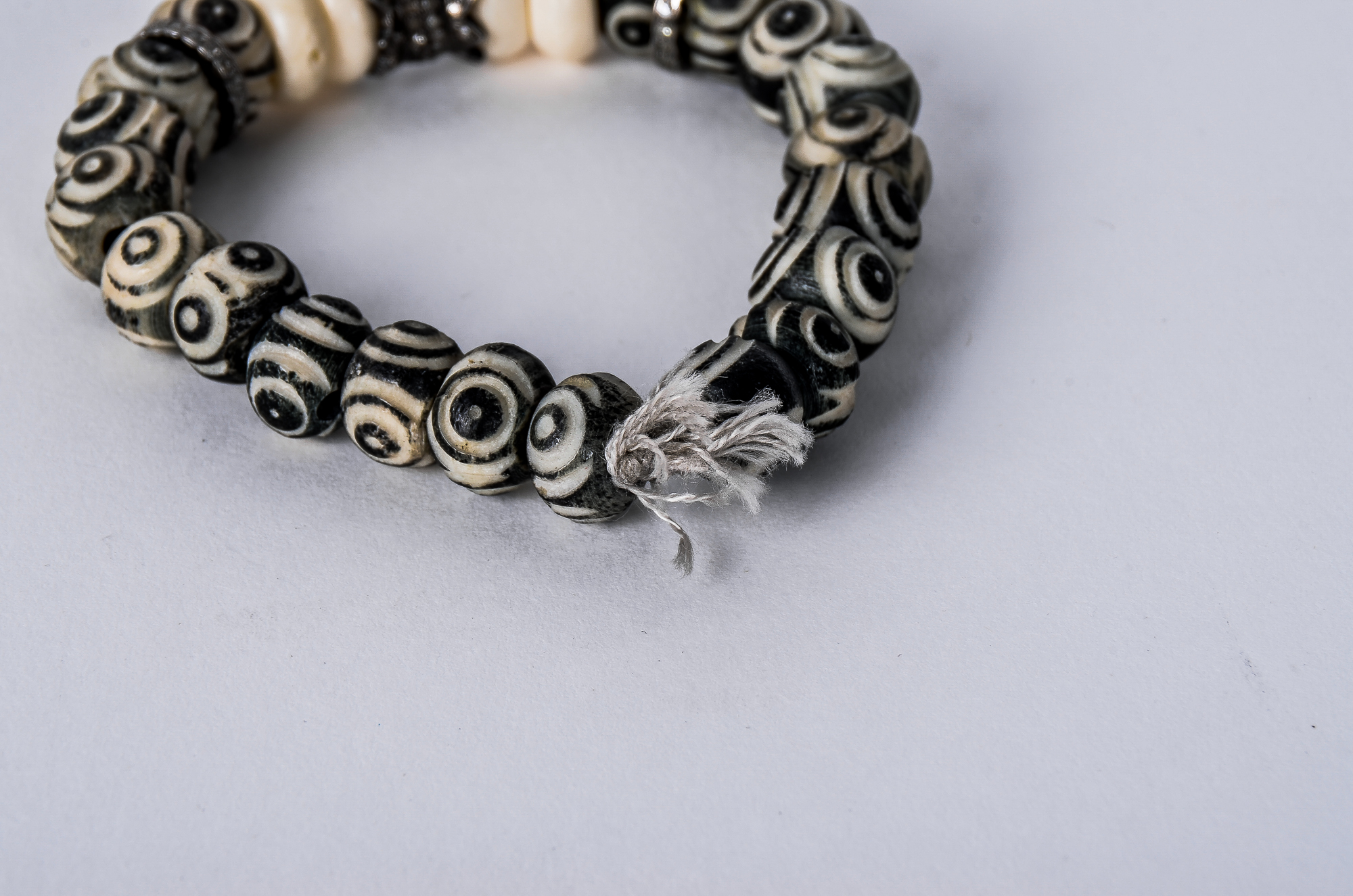 Oxidized Sterling Silver, 1.00 CTW Diamond and Bone Beaded Stretch Bracelet