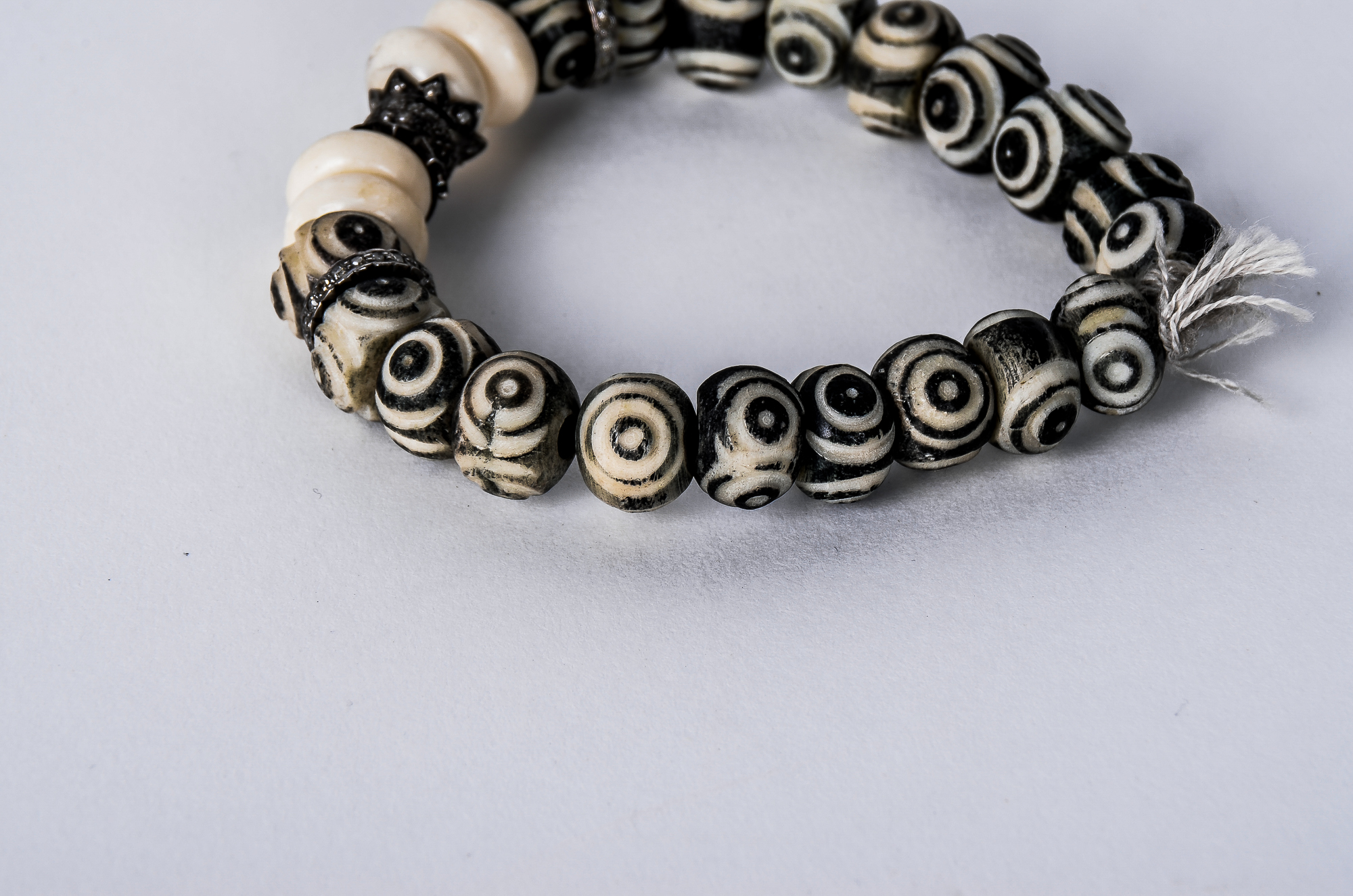 Oxidized Sterling Silver, 1.00 CTW Diamond and Bone Beaded Stretch Bracelet